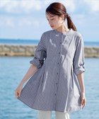 【ティアクラッセ/Tiaclasse】のバンドカラーシャツチュニックブラウス ネイビーストライプ|ID: prp329100004402340 ipo3291000000035600917