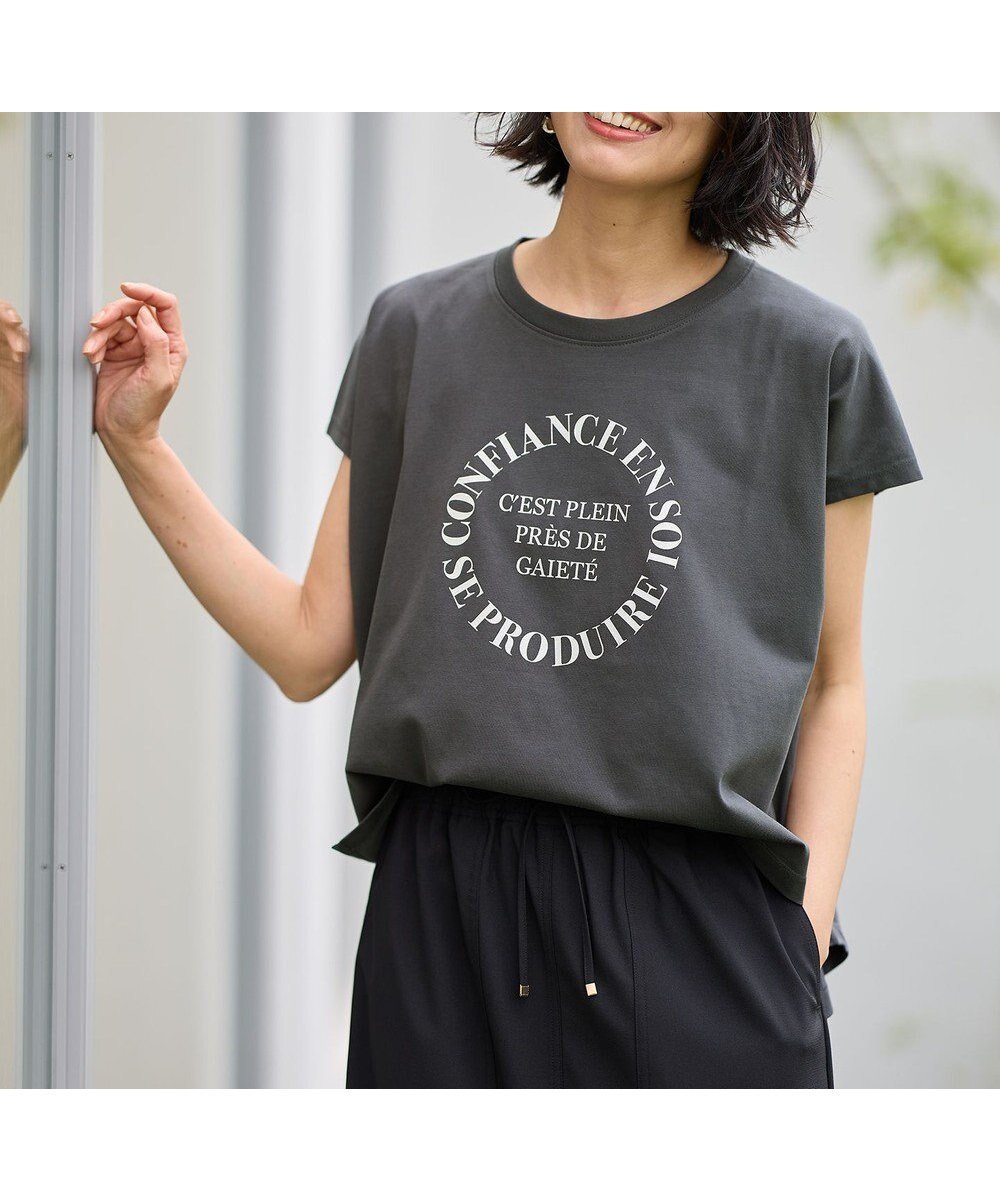 【エニー/ANY】の【接触冷感】フレンチスリーブロゴTシャツ インテリア・キッズ・メンズ・レディースファッション・服の通販 founy(ファニー) 　ファッション　Fashion　レディースファッション　Fashion for Women　トップス・カットソー　Cut & Sew Tops　シャツ・ブラウス・オフィスカジュアル　Elegant Blouses & Button-Ups　ロングTシャツ・Tシャツ　Longline T-Shirts & Tees　カットソー・ベーシックTシャツ　Cut-and-Sewn Tops / Stretch Tees & Basics　インナー　Innerwear　春　Spring　カットソー　Cut and Sewn Top　ジャケット　Jacket, Outerwear　スリーブ　Sleeve, Long Sleeve / Short Sleeve　デニム　Denim, Jeans Material　バランス　Balance, Style Balance　フレンチ　French, French Style　ラウンド　Round, Round Neck　S/S・春夏　SS, Spring/Summer, Warm Season　夏　Summer　チャコール|ID: prp329100004402870 ipo3291000000034203071