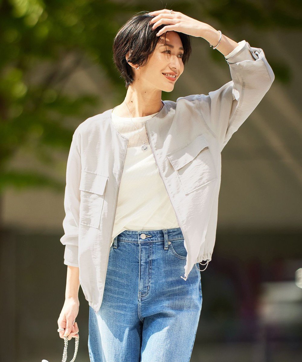 【アイシービー/iCB】の【洗える】リヨセルナイロンワッシャー ノーカラーブルゾン 人気、トレンドファッション・服の通販 founy(ファニー) 　ファッション　Fashion　レディースファッション　Fashion for Women　アウター　Coat / Outerwear Collection　レディースジャケット・軽アウター　Jackets　ブルゾンジャケット・スポーティアウター　Blouson Jackets　春　Spring　洗える　Machine Washable　シアー　Sheer, See-Through　ジャケット　Jacket, Outerwear　ドローストリング　Drawstring, Pull Cord　パウダー　Powder, Soft Tone　パッチ　Patch, Appliqué　フォルム　Silhouette, Form　フラップ　Flap, Flap Pocket　ブルゾン　Blouson, Bomber Jacket　ブロード　Broadcloth, Fine Cotton　ポケット　Pocket, Pocket Detail　メタル　Metal, Metal Parts　ワッシャー　Washer, Crinkled Finish　S/S・春夏　SS, Spring/Summer, Warm Season　夏　Summer　2024年　2024　2024春夏・S/S　Spring/Summer 2024 SS24　旅行　Travel　 other-1|ID: prp329100004403789 ipo3291000000033463634