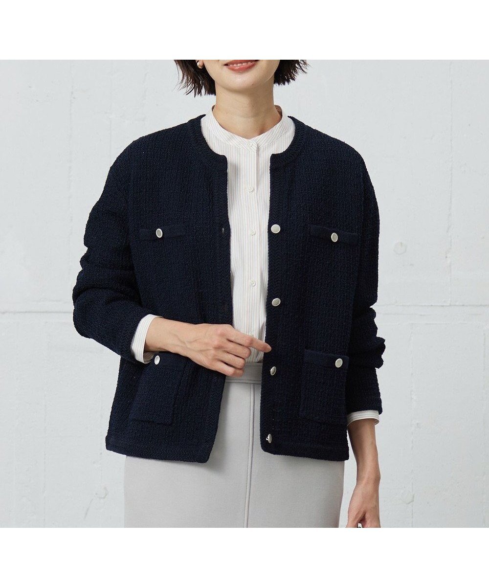 【ジェイ プレス/J.PRESS】の【洗える】DAILY TWEED ニット アウター インテリア・キッズ・メンズ・レディースファッション・服の通販 founy(ファニー) 　ファッション　Fashion　レディースファッション　WOMEN　アウター　Coat Outerwear　ジャケット　Jackets　クラシカル　Classical　コーディガン　Cordigan　シンプル　Simple　ジャケット　Jacket　フランス　France　メタル　Metal　リネン　Linen　エレガント 上品　Elegant　夏　Summer　春　Spring　S/S・春夏　Ss・Spring/Summer　洗える　Washable　ネイビー系|ID: prp329100004403793 ipo3291000000031966602