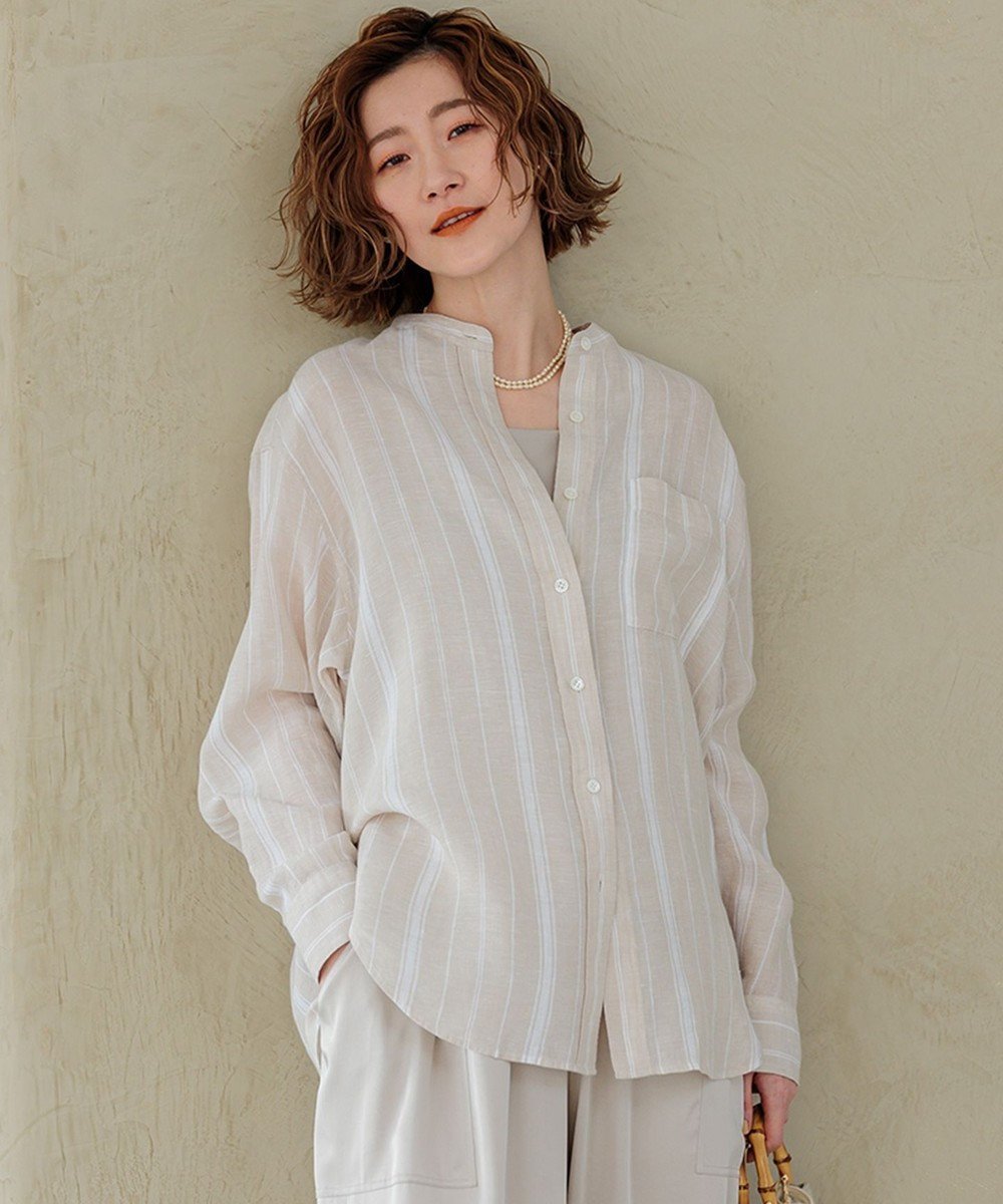 【23区/NIJYUSANKU】の【洗える】LIBECO バンドカラー シャツ 人気、トレンドファッション・服の通販 founy(ファニー) 　ファッション　Fashion　レディースファッション　WOMEN　トップス・カットソー　Tops/Tshirt　シャツ/ブラウス　Shirts/Blouses　オレンジ　Orange　春　Spring　洗える　Washable　カーディガン　Cardigan　ショルダー　Shoulder　ストライプ　Stripe　ドロップ　Drop　フレア　Flare　ベーシック　Basic　無地　Plain Color　リネン　Linen　ロング　Long　S/S・春夏　Ss・Spring/Summer　再入荷　Restock/Back In Stock/Re Arrival　夏　Summer　2024年　2024　2024春夏・S/S　Ss,Spring/Summer,2024　 other-1|ID: prp329100004403959 ipo3291000000031966941