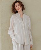【23区/NIJYUSANKU】の【洗える】LIBECO バンドカラー シャツ ベージュ×ホワイトストライプ|ID: prp329100004403959 ipo3291000000031966943