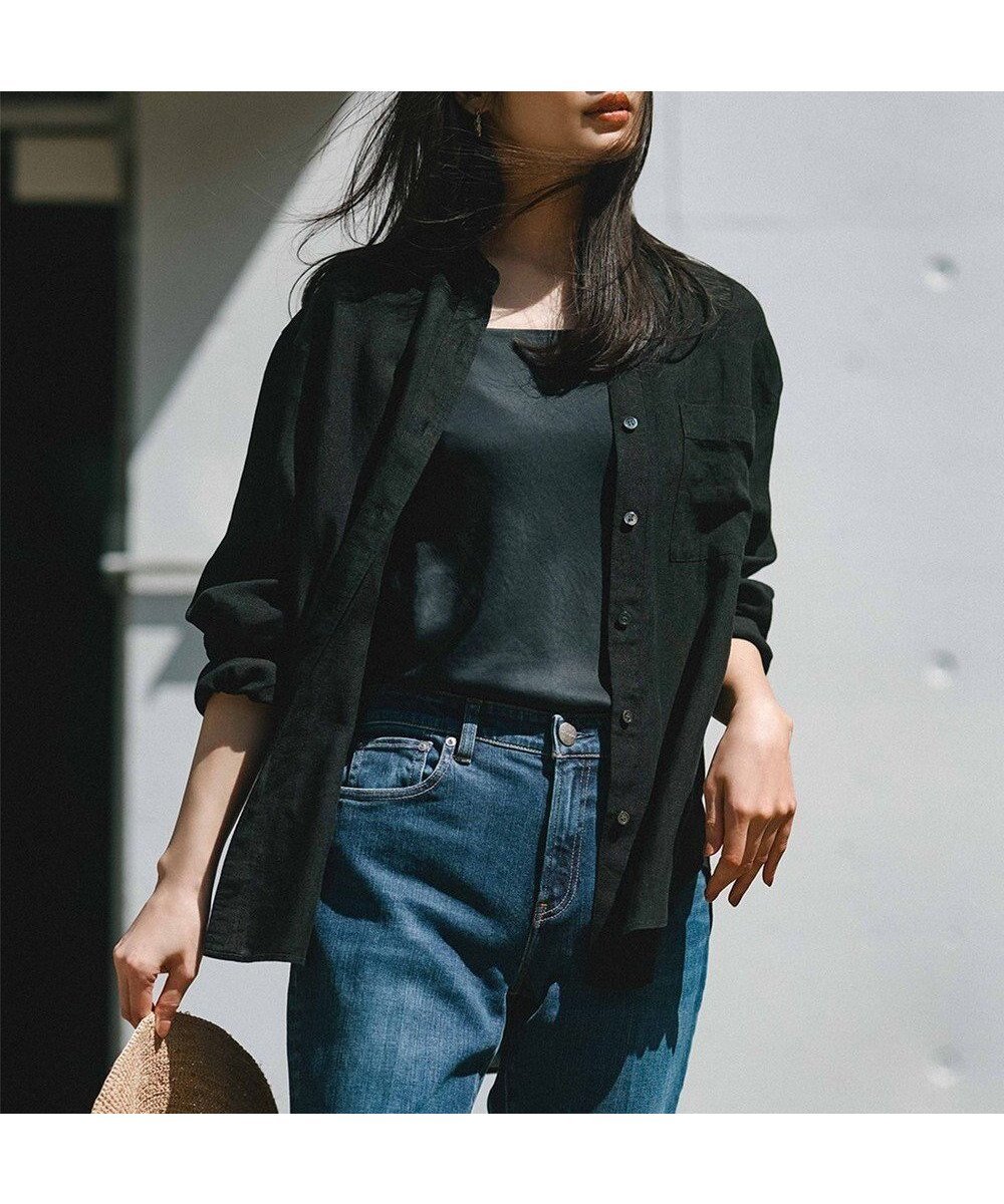 【23区/NIJYUSANKU】の【洗える】LIBECO バンドカラー シャツ インテリア・キッズ・メンズ・レディースファッション・服の通販 founy(ファニー) 　ファッション　Fashion　レディースファッション　WOMEN　トップス・カットソー　Tops/Tshirt　シャツ/ブラウス　Shirts/Blouses　オレンジ　Orange　春　Spring　洗える　Washable　カーディガン　Cardigan　ショルダー　Shoulder　ストライプ　Stripe　ドロップ　Drop　フレア　Flare　ベーシック　Basic　無地　Plain Color　リネン　Linen　ロング　Long　S/S・春夏　Ss・Spring/Summer　再入荷　Restock/Back In Stock/Re Arrival　夏　Summer　2024年　2024　2024春夏・S/S　Ss,Spring/Summer,2024　ブラック|ID: prp329100004403959 ipo3291000000031966951