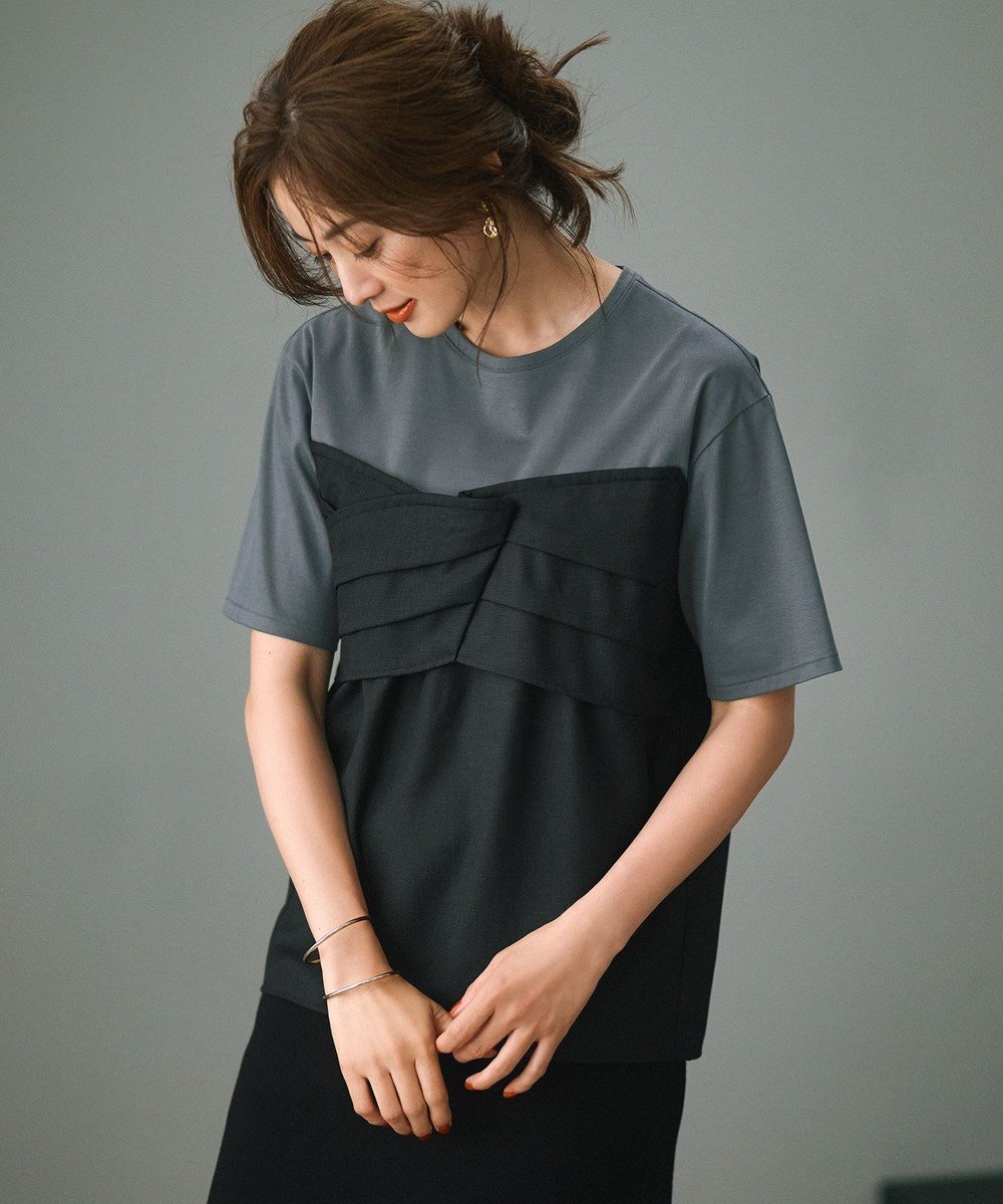【23区/NIJYUSANKU】の【WEB限定カラーあり/洗える】スムースデザイン コンビ カットソー インテリア・キッズ・メンズ・レディースファッション・服の通販 founy(ファニー) 　ファッション　Fashion　レディースファッション　Fashion for Women　トップス・カットソー　Cut & Sew Tops　シャツ・ブラウス・オフィスカジュアル　Elegant Blouses & Button-Ups　ロングTシャツ・Tシャツ　Longline T-Shirts & Tees　カットソー・ベーシックTシャツ　Cut-and-Sewn Tops / Stretch Tees & Basics　春　Spring　洗える　Machine Washable　カットソー　Cut and Sewn Top　コンビ　Combo, Combination Style　シルケット　Silket, Silky Cotton　雑誌　Magazine, Fashion Magazine　ツイル　Twist, Twisted Detail　デニム　Denim, Jeans Material　ドレープ　Drape, Draping Fabric　定番　Standard, Basic Item　ビスチェ　Bustier, Corset Top　ボトム　Bottoms, Lower Wear　S/S・春夏　SS, Spring/Summer, Warm Season　おすすめ　Recommended / Our Picks　夏　Summer　グレー系|ID: prp329100004404166 ipo3291000000032758108