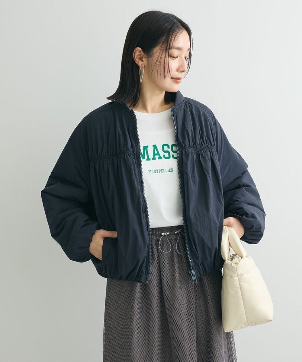 【グリーンパークス/Green Parks】の中綿シャーリングブルゾン インテリア・キッズ・メンズ・レディースファッション・服の通販 founy(ファニー) 　ファッション　Fashion　レディースファッション　WOMEN　アウター　Coat Outerwear　ジャケット　Jackets　ブルゾン　Blouson/Jackets　おすすめ　Recommend　ギャザー　Gather　コンパクト　Compact　シャーリング　Shirring　ジャケット　Jacket　フォルム　Form　フロント　Front　ブルゾン　Blouson　ボトム　Bottom　ポケット　Pocket　今季　This Season　夏　Summer　春　Spring　S/S・春夏　Ss・Spring/Summer　Dark Navy|ID: prp329100004405164 ipo3291000000031982095