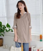 【ティアクラッセ/Tiaclasse】の【洗える】クレリックシャツチュニックブラウス グレージュ×オフホワイト|ID: prp329100004406413 ipo3291000000030912348