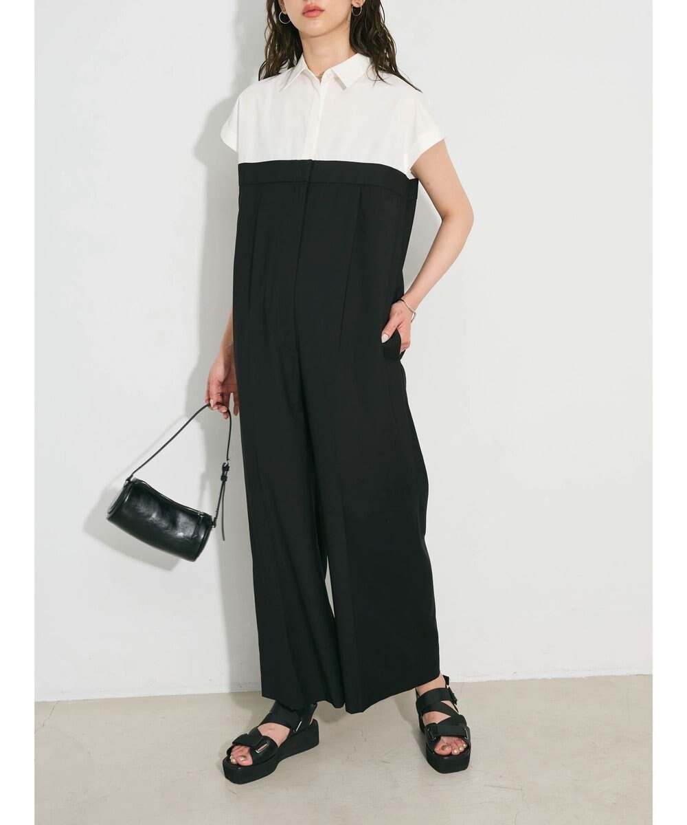 【グリーンパークス/Green Parks】のシャツデザインロンパース インテリア・キッズ・メンズ・レディースファッション・服の通販 founy(ファニー) 　ファッション　Fashion　レディースファッション　WOMEN　トップス・カットソー　Tops/Tshirt　シャツ/ブラウス　Shirts/Blouses　ワンピース　Dress　オールインワン ワンピース　All In One Dress　サロペット　Salopette　サロペット　Overalls　スリーブ　Sleeve　ドッキング　Docking　ドレス　Dress　フレンチ　French　ポケット　Pocket　ロンパース　Rompers　ワイド　Wide　A/W・秋冬　Aw・Autumn/Winter・Fw・Fall-Winter　夏　Summer　Black|ID: prp329100004406982 ipo3291000000031942075
