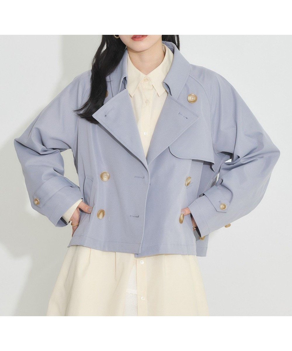 【アースミュージックアンドエコロジー/earth music&ecology】のショートトレンチコート インテリア・キッズ・メンズ・レディースファッション・服の通販 founy(ファニー) 　ファッション　Fashion　レディースファッション　Ladies' Fashion Online　アウター　Coat Outerwear　コート　Coats　ジャケット　Jackets　トレンチコート　Trench Coats　おすすめ　Recommend　ショート　Short　ジャケット　Jacket　ダブル　Double　バランス　Balance　パッチ　Patch　フロント　Front　ポケット　Pocket　今季　This Season　夏　Summer　春　Spring　S/S・春夏　Ss・Spring/Summer　Sax|ID: prp329100004407737 ipo3291000000032562149