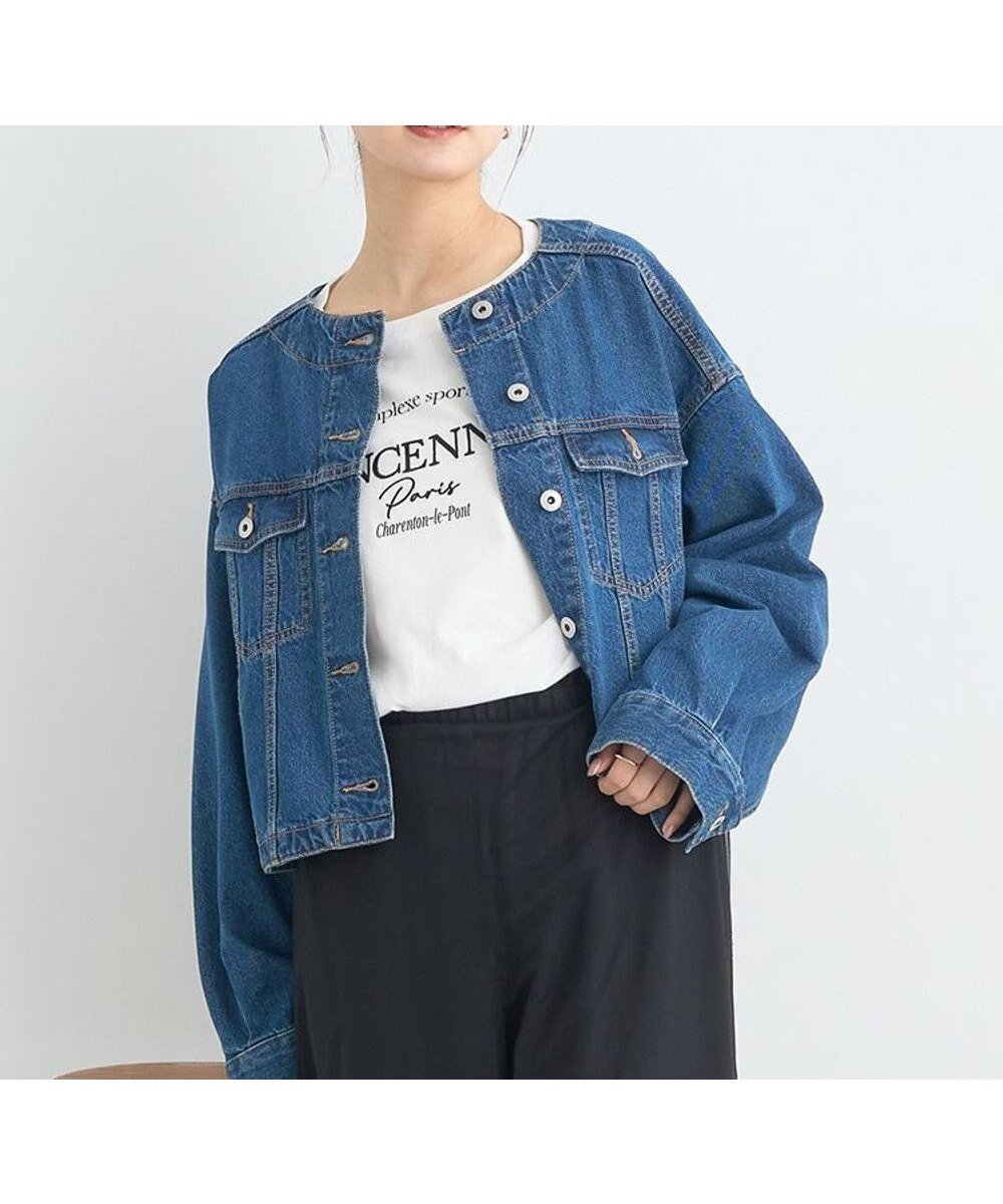 【アースミュージックアンドエコロジー/earth music&ecology】のノーカラーデニムジャケット 人気、トレンドファッション・服の通販 founy(ファニー) 　ファッション　Fashion　レディースファッション　WOMEN　アウター　Coat Outerwear　ジャケット　Jackets　デニムジャケット　Denim Jackets　おすすめ　Recommend　ジャケット　Jacket　デニム　Denim　トレンド　Trend　フォルム　Form　ポケット　Pocket　ロング　Long　ワイド　Wide　夏　Summer　春　Spring　S/S・春夏　Ss・Spring/Summer　 other-1|ID: prp329100004407753 ipo3291000000031563449