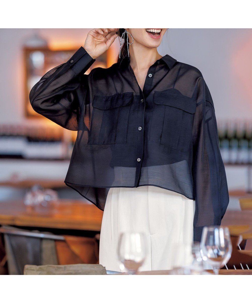 【アンフィーロ 自由区/UNFILO】の【洗える】シアークロップドシャツ 人気、トレンドファッション・服の通販 founy(ファニー) 　ファッション　Fashion　レディースファッション　Fashion for Women　トップス・カットソー　Cut & Sew Tops　シャツ・ブラウス・オフィスカジュアル　Elegant Blouses & Button-Ups　オーガンジー　Organza Fabric　春　Spring　洗える　Machine Washable　コンパクト　Compact, Small Size　シアー　Sheer, See-Through　シンプル　Simple, Minimal　ストライプ　Stripe, Striped Pattern　フラップ　Flap, Flap Pocket　フロント　Front, Front Design　ポケット　Pocket, Pocket Detail　羽織　Haori, Light Jacket　無地　Plain, Solid Color　ロング　Long, Long-Length　S/S・春夏　SS, Spring/Summer, Warm Season　おすすめ　Recommended / Our Picks　夏　Summer　エレガント 上品　Elegant　 other-1|ID: prp329100004407765 ipo3291000000032559439