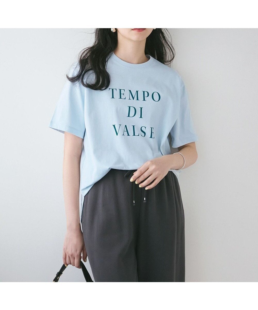 【23区/NIJYUSANKU】の【SLOW/一部店舗限定】MVSコットン ロゴTシャツ インテリア・キッズ・メンズ・レディースファッション・服の通販 founy(ファニー) 　ファッション　Fashion　レディースファッション　Fashion for Women　トップス・カットソー　Cut & Sew Tops　シャツ・ブラウス・オフィスカジュアル　Elegant Blouses & Button-Ups　ロングTシャツ・Tシャツ　Longline T-Shirts & Tees　カットソー・ベーシックTシャツ　Cut-and-Sewn Tops / Stretch Tees & Basics　イタリア　Italy　春　Spring　カシュクール　Wrap Design　カットソー　Cut and Sewn Top　スリット　Slit, Slit Detail　ダウン　Down, Puffer　フレア　Flare, Flared　プリント　Print, Printed Pattern　ベーシック　Basic, Essential　ボトム　Bottoms, Lower Wear　S/S・春夏　SS, Spring/Summer, Warm Season　夏　Summer　エレガント 上品　Elegant　2025年　2025　2025春夏・S/S　Spring/Summer 2025 SS25　サックスブルーxグリーンロゴ|ID: prp329100004407786 ipo3291000000032746249