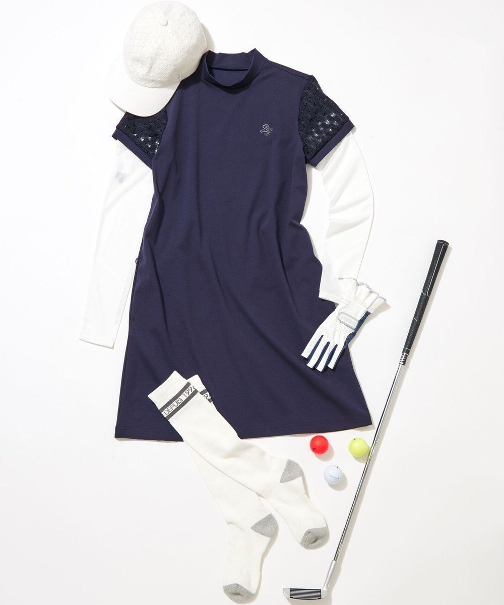 【23区 ゴルフ/NIJYUSANKU GOLF】の【数量限定再入荷!】サイズがあるうちにお早めに◎レース袖 モックネック ワンピ インテリア・キッズ・メンズ・レディースファッション・服の通販 founy(ファニー) 　ファッション　Fashion　レディースファッション　WOMEN　ワンピース　Dress　春　Spring　吸水　Water Absorption　軽量　Lightweight　ストーン　Stone　人気　Popularity　ポケット　Pocket　モックネック　Mock Neck　ラウンド　Round　レース　Race　S/S・春夏　Ss・Spring/Summer　再入荷　Restock/Back In Stock/Re Arrival　夏　Summer　ゴルフ　Golf　ネイビー系|ID: prp329100004408776 ipo3291000000031792070