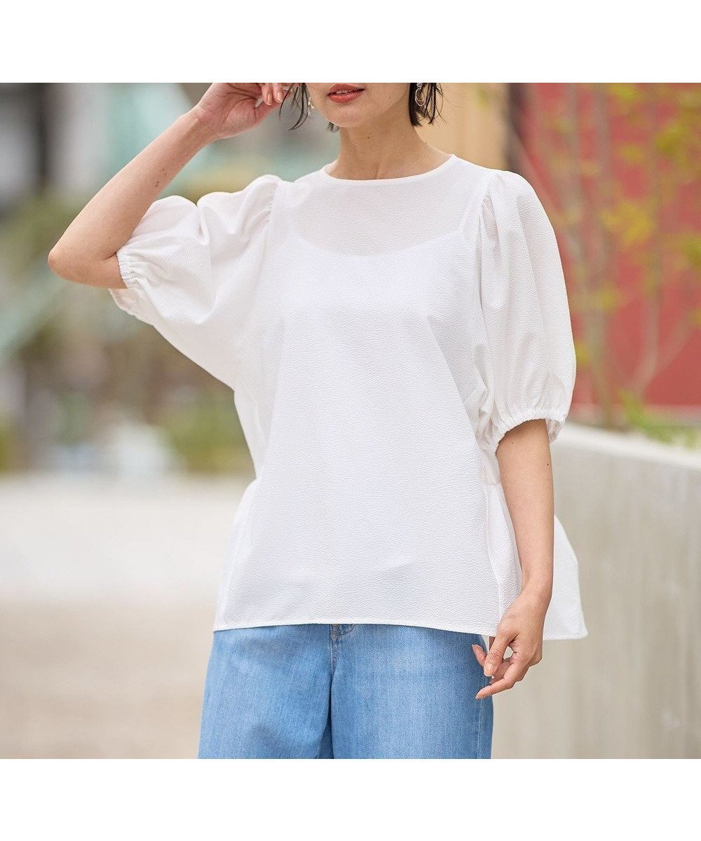 【エニー/ANY】のサッカーギャザーバックペプラムブラウス インテリア・キッズ・メンズ・レディースファッション・服の通販 founy(ファニー) 　ファッションモデル・俳優・女優　Models　女性　Women　優木まおみ　Yuki Maomi　ファッション　Fashion　レディースファッション　Fashion for Women　トップス・カットソー　Cut & Sew Tops　シャツ・ブラウス・オフィスカジュアル　Elegant Blouses & Button-Ups　おすすめ　Recommended / Our Picks　イエロー　Yellow　サッカー　Seersucker, Summer Fabric　ティアード　Tiered, Tiered Style　デニム　Denim, Jeans Material　バランス　Balance, Style Balance　エレガント 上品　Elegant　切替　Switching, Contrast Panel　夏　Summer　春　Spring　S/S・春夏　SS, Spring/Summer, Warm Season　ホワイト|ID: prp329100004408779 ipo3291000000035676763