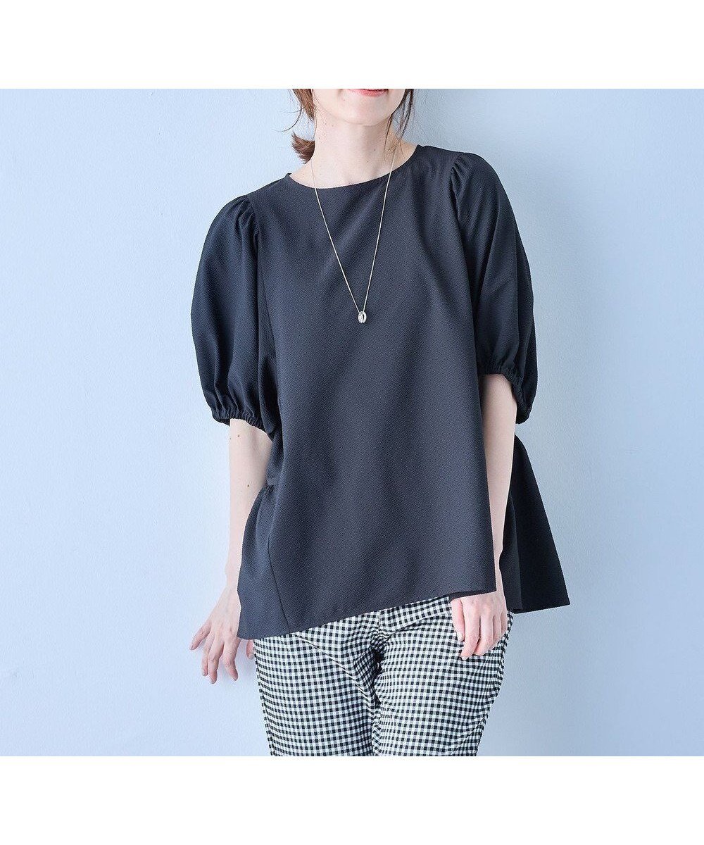 【エニー/ANY】のサッカーギャザーバックペプラムブラウス インテリア・キッズ・メンズ・レディースファッション・服の通販 founy(ファニー) 　ファッションモデル・俳優・女優　Models　女性　Women　優木まおみ　Yuki Maomi　ファッション　Fashion　レディースファッション　Fashion for Women　トップス・カットソー　Cut & Sew Tops　シャツ・ブラウス・オフィスカジュアル　Elegant Blouses & Button-Ups　おすすめ　Recommended / Our Picks　イエロー　Yellow　サッカー　Seersucker, Summer Fabric　ティアード　Tiered, Tiered Style　デニム　Denim, Jeans Material　バランス　Balance, Style Balance　エレガント 上品　Elegant　切替　Switching, Contrast Panel　夏　Summer　春　Spring　S/S・春夏　SS, Spring/Summer, Warm Season　ブラック|ID: prp329100004408779 ipo3291000000035676769