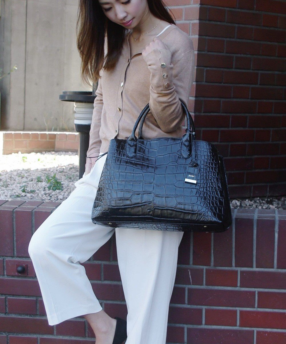 【アンビリオン/UNBILLION】のperche 山羊革A4トートバッグ インテリア・キッズ・メンズ・レディースファッション・服の通販 founy(ファニー) 　ファッション　Fashion　レディースファッション　Fashion for Women　バッグ　Bags　ショルダー　Shoulder, Shoulder Strap　ポケット　Pocket, Pocket Detail　ロング　Long, Long-Length　クロコブラック|ID: prp329100004408798 ipo3291000000034264966