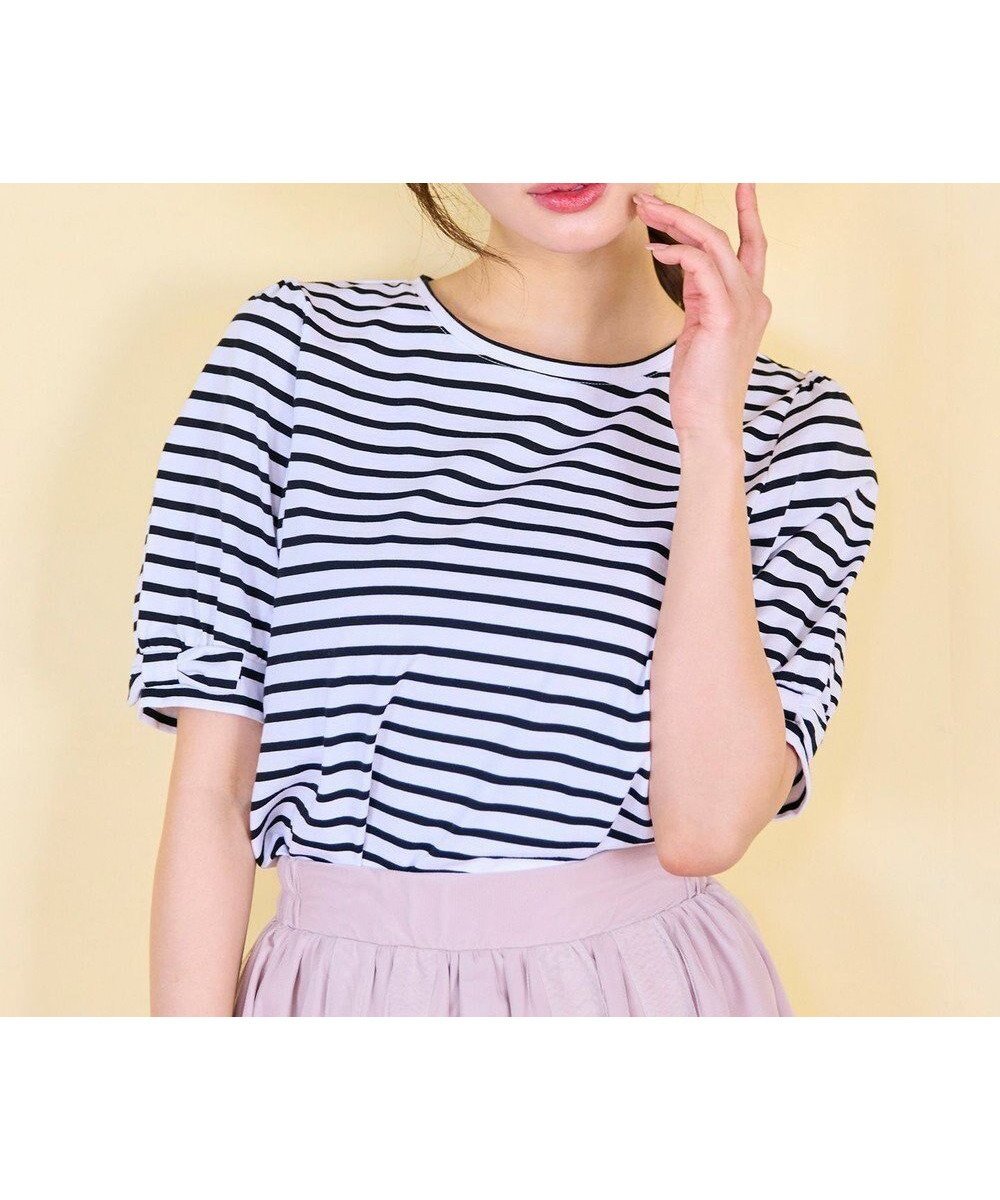 【フェルゥ/Feroux】の【洗える】パフスリーブリボン Tシャツ インテリア・キッズ・メンズ・レディースファッション・服の通販 founy(ファニー) 　ファッション　Fashion　レディースファッション　WOMEN　トップス・カットソー　Tops/Tshirt　シャツ/ブラウス　Shirts/Blouses　ロング / Tシャツ　T-Shirts　カットソー　Cut and Sewn　おすすめ　Recommend　カットソー　Cut And Sew　シルケット　Mercerization　シンプル　Simple　スリーブ　Sleeve　デニム　Denim　バルーン　Balloon　フェミニン　Feminine　ボトム　Bottom　ボーダー　Border　リボン　Ribbon　夏　Summer　春　Spring　S/S・春夏　Ss・Spring/Summer　洗える　Washable　ホワイト系1|ID: prp329100004409576 ipo3291000000031165789