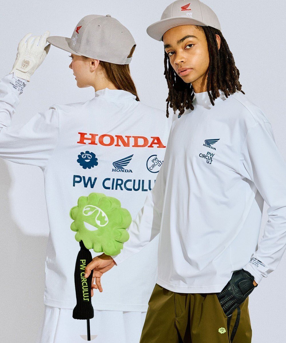 【ピーダブリュサーキュラス/PW CIRCULUS】の〈Hondaコラボ〉【UNISEX】 モックネックT インテリア・キッズ・メンズ・レディースファッション・服の通販 founy(ファニー) 　ファッション　Fashion　レディースファッション　WOMEN　トップス・カットソー　Tops/Tshirt　シャツ/ブラウス　Shirts/Blouses　ロング / Tシャツ　T-Shirts　カットソー　Cut and Sewn　インナー　Inner　春　Spring　カットソー　Cut And Sew　コラボ　Collaboration　シンプル　Simple　スウェット　Sweat　トレーナー　Trainer　フロント　Front　プリント　Print　モックネック　Mock Neck　ユニセックス　Unisex　S/S・春夏　Ss・Spring/Summer　夏　Summer　ゴルフ　Golf　ホワイト系|ID: prp329100004409644 ipo3291000000030845202