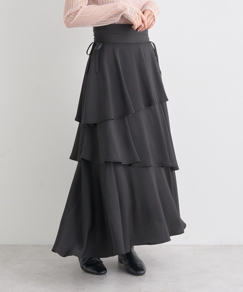 【アースミュージックアンドエコロジー/earth music&ecology】のサイドリボンティアードスカート インテリア・キッズ・メンズ・レディースファッション・服の通販 founy(ファニー) 　ファッション　Fashion　レディースファッション　Fashion for Women　スカート　Skirts　ティアードスカート　Tiered Skirts　おすすめ　Recommended / Our Picks　とろみ　Fluid, Flowy Fabric　ティアード　Tiered, Tiered Style　ドレープ　Drape, Draping Fabric　フィット　Fit, Slim Fit　フェミニン　Feminine, Girly　ポケット　Pocket, Pocket Detail　ヨーク　Yoke, Yoke Design　リボン　Ribbon, Bow　ロング　Long, Long-Length　ワンポイント　One Point, Statement Accent　夏　Summer　春　Spring　S/S・春夏　SS, Spring/Summer, Warm Season　Black|ID: prp329100004412137 ipo3291000000033713958