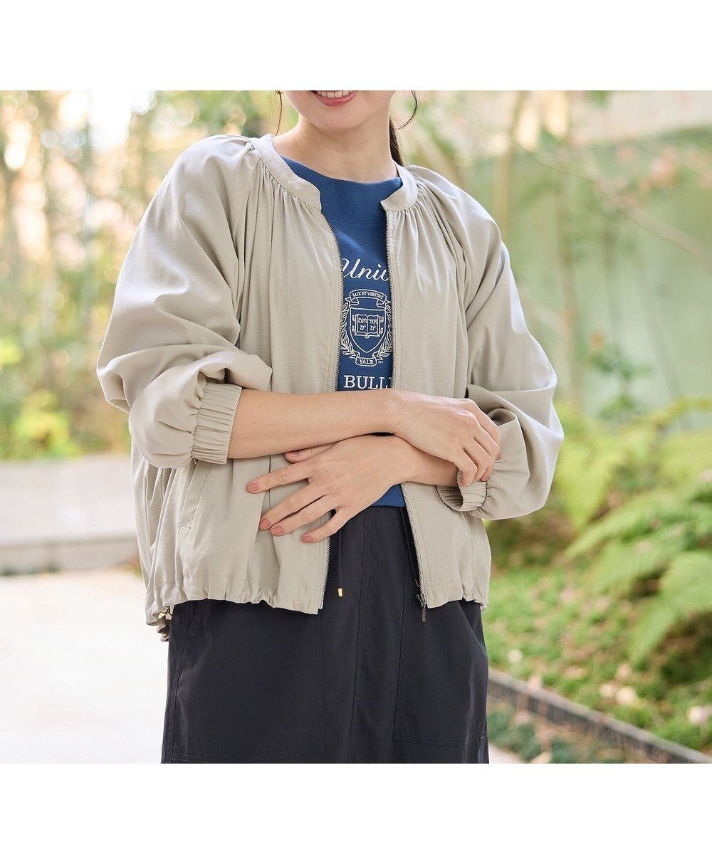 【エニー/ANY】の清涼リラックスブルゾン インテリア・キッズ・メンズ・レディースファッション・服の通販 founy(ファニー) 　ファッション　Fashion　レディースファッション　Fashion for Women　アウター　Coat / Outerwear Collection　レディースジャケット・軽アウター　Jackets　ブルゾンジャケット・スポーティアウター　Blouson Jackets　おすすめ　Recommended / Our Picks　ギャザー　Gathered, Ruffled　ジャケット　Jacket, Outerwear　スリーブ　Sleeve, Long Sleeve / Short Sleeve　ブルゾン　Blouson, Bomber Jacket　リラックス　Relax, Relaxed Fit　ワッシャー　Washer, Crinkled Finish　エレガント 上品　Elegant　半袖　Short Sleeve, Half Sleeve　夏　Summer　春　Spring　S/S・春夏　SS, Spring/Summer, Warm Season　グレージュ|ID: prp329100004412291 ipo3291000000035871028