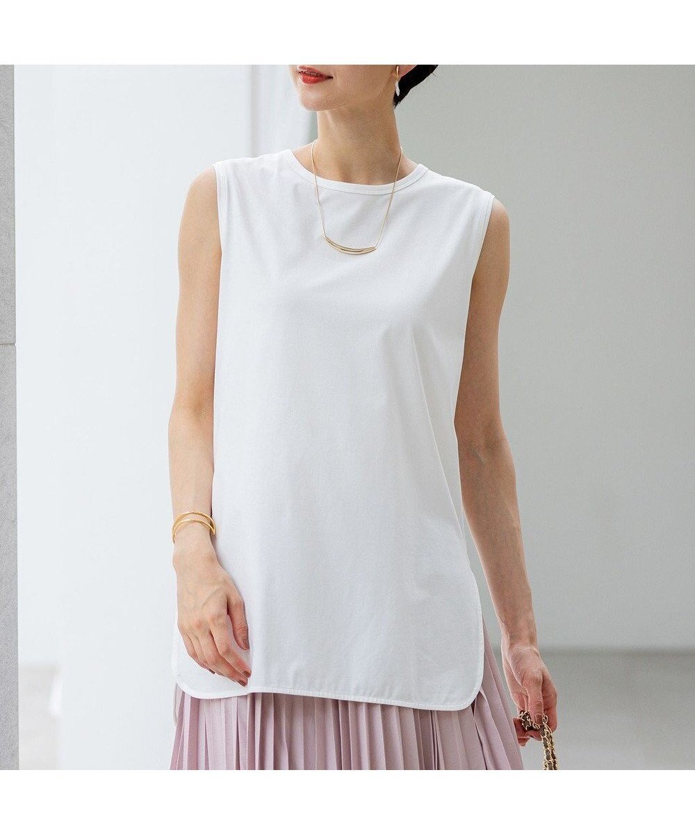 【23区/NIJYUSANKU】の【新色追加/洗える】コットンベアジャージー ノースリーブ Tシャツ 人気、トレンドファッション・服の通販 founy(ファニー) 　ファッション　Fashion　レディースファッション　Fashion for Women　トップス・カットソー　Cut & Sew Tops　キャミソール&ノースリーブ　Camisoles & Sleeveless Tops　シャツ・ブラウス・オフィスカジュアル　Elegant Blouses & Button-Ups　ロングTシャツ・Tシャツ　Longline T-Shirts & Tees　カットソー・ベーシックTシャツ　Cut-and-Sewn Tops / Stretch Tees & Basics　インナー　Innerwear　春　Spring　洗える　Machine Washable　カットソー　Cut and Sewn Top　カーディガン　Cardigan, Knitwear　ストレッチ　Stretch, Stretchy Fabric　スリット　Slit, Slit Detail　雑誌　Magazine, Fashion Magazine　なめらか　Smooth, Silky Texture　ノースリーブ　Sleeveless, No-Sleeve　ベスト　Vest, Waistcoat　ペプラム　Peplum, Flared Hem　ラウンド　Round, Round Neck　ロング　Long, Long-Length　S/S・春夏　SS, Spring/Summer, Warm Season　夏　Summer　 other-1|ID: prp329100004413243 ipo3291000000033640327