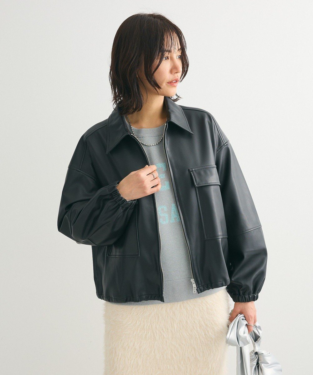 【グリーンパークス/Green Parks】のフェイクレザージャケット インテリア・キッズ・メンズ・レディースファッション・服の通販 founy(ファニー) 　ファッション　Fashion　レディースファッション　Fashion for Women　アウター　Coat / Outerwear Collection　レディースジャケット・軽アウター　Jackets　ライダースジャケット / レザースタイル　Riders Jackets & Biker Style　おすすめ　Recommended / Our Picks　シャーリング　Shirring, Ruched　ジャケット　Jacket, Outerwear　フォルム　Silhouette, Form　フロント　Front, Front Design　ポケット　Pocket, Pocket Detail　ライダースジャケット　Riders, Biker Jacket　ロング　Long, Long-Length　ワイド　Wide, Wide Fit　ワーク　Workwear, Utility Style　夏　Summer　春　Spring　S/S・春夏　SS, Spring/Summer, Warm Season　Black|ID: prp329100004414118 ipo3291000000032709605