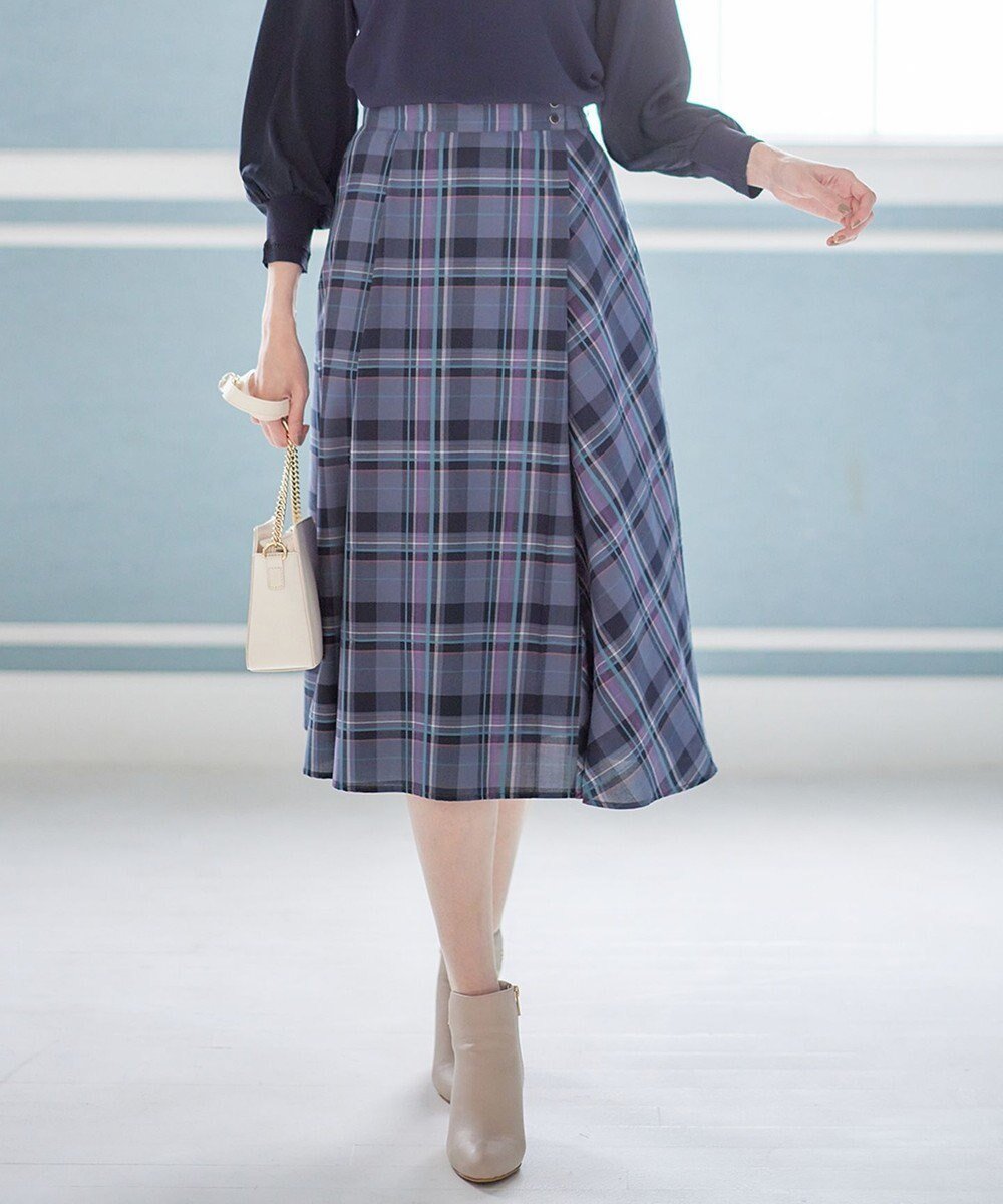 【エニィ スィス/any SiS】の【洗える】ライトカラーチェック スカート インテリア・キッズ・メンズ・レディースファッション・服の通販 founy(ファニー) 　ファッション　Fashion　レディースファッション　Ladies' Fashion Online　スカート　Skirt　洗える　Washable　サテン　Satin　ショート　Short　チェック　Check　フェミニン　Feminine　フレア　Flare　ラップ　Wrap　楽ちん　Easy　A/W・秋冬　Aw・Autumn/Winter・Fw・Fall-Winter　おすすめ　Recommend　エレガント 上品　Elegant　ネイビー系|ID: prp329100004415396 ipo3291000000032666444