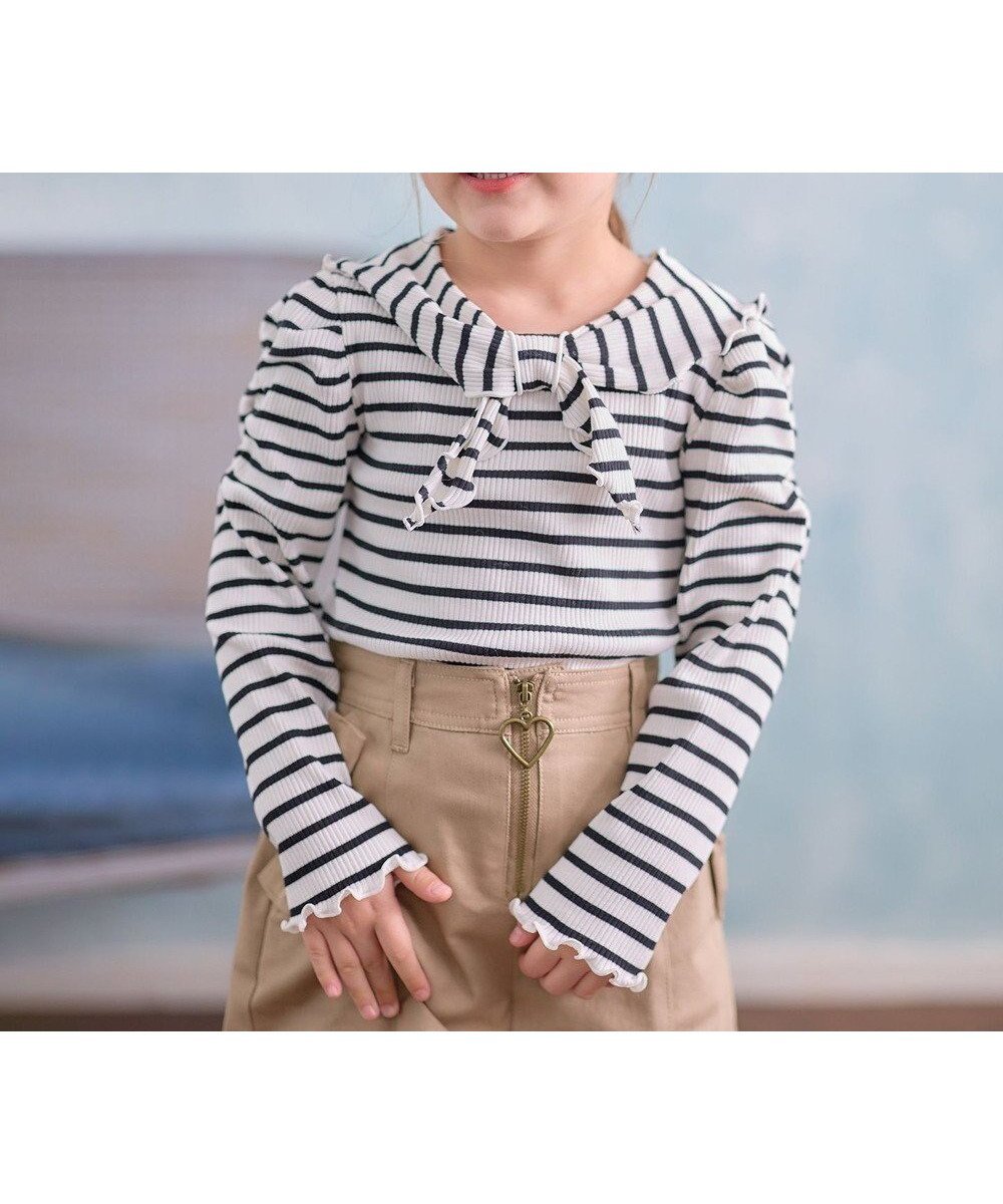 【エニィ/ANY / KIDS】のリボン テレコボーダー Tシャツ インテリア・キッズ・メンズ・レディースファッション・服の通販 founy(ファニー) ファッション Fashion キッズファッション Fashion for Kids トップス・カットソー Cut & Sew Tops インナー Innerwear カットソー Cut and Sewn Top ギャザー Gathered, Ruffled テレコ Ribbed, Rib Stitch フリル Frill, Ruffle ボーダー Border, Stripe ポケット Pocket, Pocket Detail リボン Ribbon, Bow A/W・秋冬 Autumn/Winter 羽織 Haori, Light Jacket ホワイト×ブラック|ID: prp329100004417312 ipo3291000000034515189