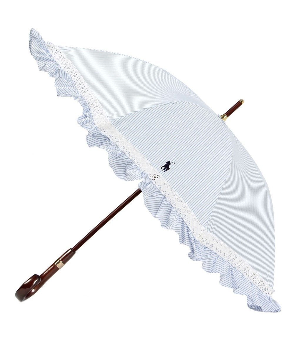 【ムーンバット/MOONBAT】のPOLO RALPH LAUREN 晴雨兼用日傘 長傘 ストライプフリル/遮光 遮熱 UV インテリア・キッズ・メンズ・レディースファッション・服の通販 founy(ファニー) 　ファッション　Fashion　レディースファッション　WOMEN　傘 / レイングッズ　Umbrellas/Rainwear　アイビー　Ivy　傘　Umbrella　ストライプ　Stripe　ニューヨーク　New York　フリル　Frills　日傘　Parasol　エレガント 上品　Elegant　スカイブルー|ID: prp329100004417445 ipo3291000000031941526