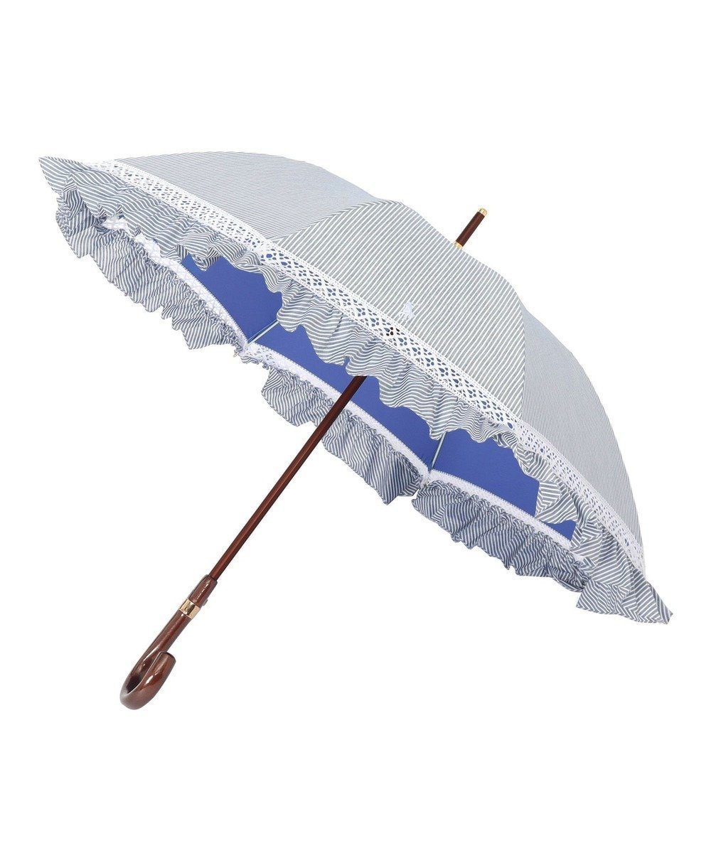 【ムーンバット/MOONBAT】のPOLO RALPH LAUREN 晴雨兼用日傘 長傘 ストライプフリル/遮光 遮熱 UV インテリア・キッズ・メンズ・レディースファッション・服の通販 founy(ファニー) 　ファッション　Fashion　レディースファッション　WOMEN　傘 / レイングッズ　Umbrellas/Rainwear　アイビー　Ivy　傘　Umbrella　ストライプ　Stripe　ニューヨーク　New York　フリル　Frills　日傘　Parasol　エレガント 上品　Elegant　ディープブルー|ID: prp329100004417445 ipo3291000000031941527