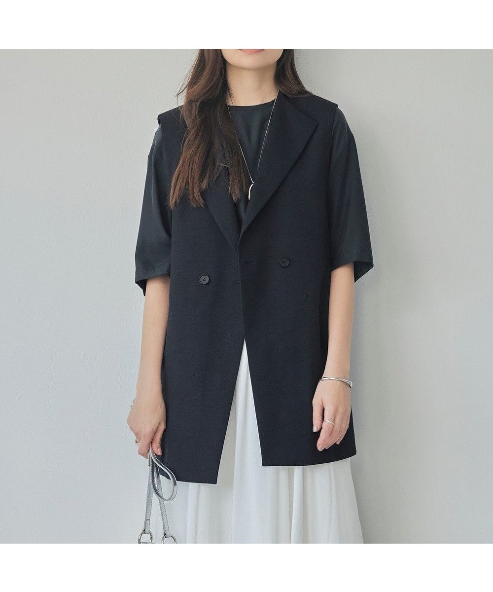 【アイシービー/iCB】の【接触冷感・UVケア・撥水・洗える】 LooseWeave ノーカラージレ インテリア・キッズ・メンズ・レディースファッション・服の通販 founy(ファニー) 　ファッション　Fashion　レディースファッション　WOMEN　アウター　Coat Outerwear　トップス・カットソー　Tops/Tshirt　ベスト/ジレ　Gilets/Vests　春　Spring　洗える　Washable　シルク　Silk　ストレッチ　Stretch　セットアップ　Set Up　ダブル　Double　ノースリーブ　No Sleeve　人気　Popularity　ベスト　Vest　ボトム　Bottom　S/S・春夏　Ss・Spring/Summer　夏　Summer　2024年　2024　2024春夏・S/S　Ss,Spring/Summer,2024　エレガント 上品　Elegant　ネイビー系|ID: prp329100004419618 ipo3291000000031963006