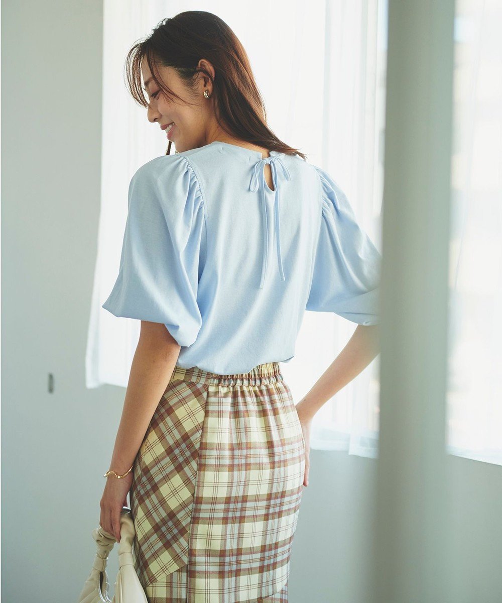 【フェルゥ/Feroux】の【UVケア】バックリボンボリュームスリーブ Tシャツ インテリア・キッズ・メンズ・レディースファッション・服の通販 founy(ファニー) 　ファッション　Fashion　レディースファッション　WOMEN　トップス・カットソー　Tops/Tshirt　シャツ/ブラウス　Shirts/Blouses　ロング / Tシャツ　T-Shirts　カットソー　Cut and Sewn　ボリュームスリーブ / フリル袖　Volume Sleeve　カットソー　Cut And Sew　スリーブ　Sleeve　リボン　Ribbon　人気　Popularity　再入荷　Restock/Back In Stock/Re Arrival　夏　Summer　定番　Standard　春　Spring　S/S・春夏　Ss・Spring/Summer　スカイブルー系|ID: prp329100004420897 ipo3291000000031983056