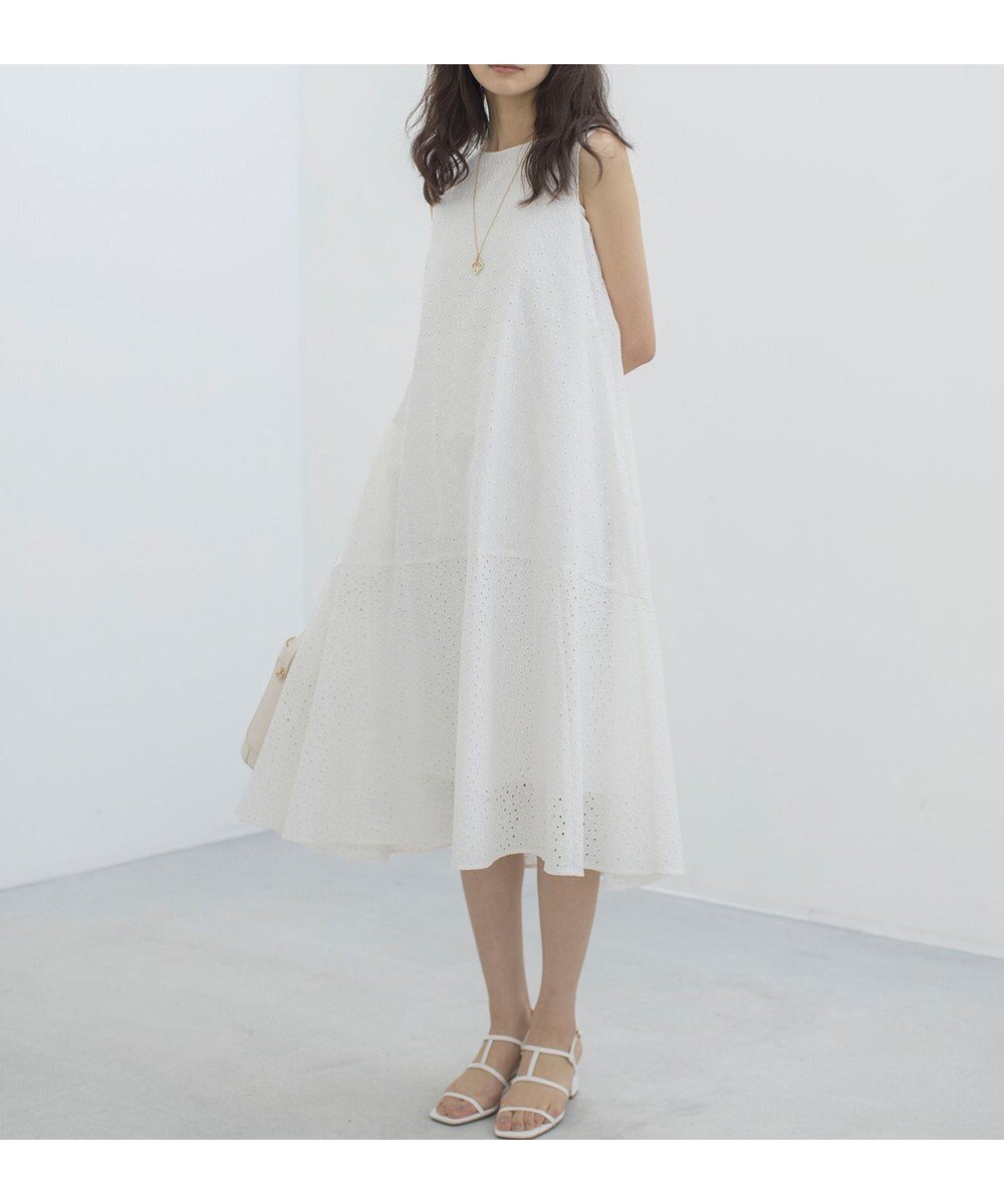 【組曲/KUMIKYOKU】の【WEB限定】エンブロイダリーレースノースリーブ ワンピース 人気、トレンドファッション・服の通販 founy(ファニー) 　ファッション　Fashion　レディースファッション　WOMEN　ワンピース　Dress　アイレット　Eyelet　春　Spring　サマー　Summer　サロペット　Overalls　ノースリーブ　No Sleeve　フォルム　Form　フラワー　Flower　フリル　Frills　モチーフ　Motif　レース　Race　S/S・春夏　Ss・Spring/Summer　夏　Summer　エレガント 上品　Elegant　 other-1|ID: prp329100004421241 ipo3291000000031623911
