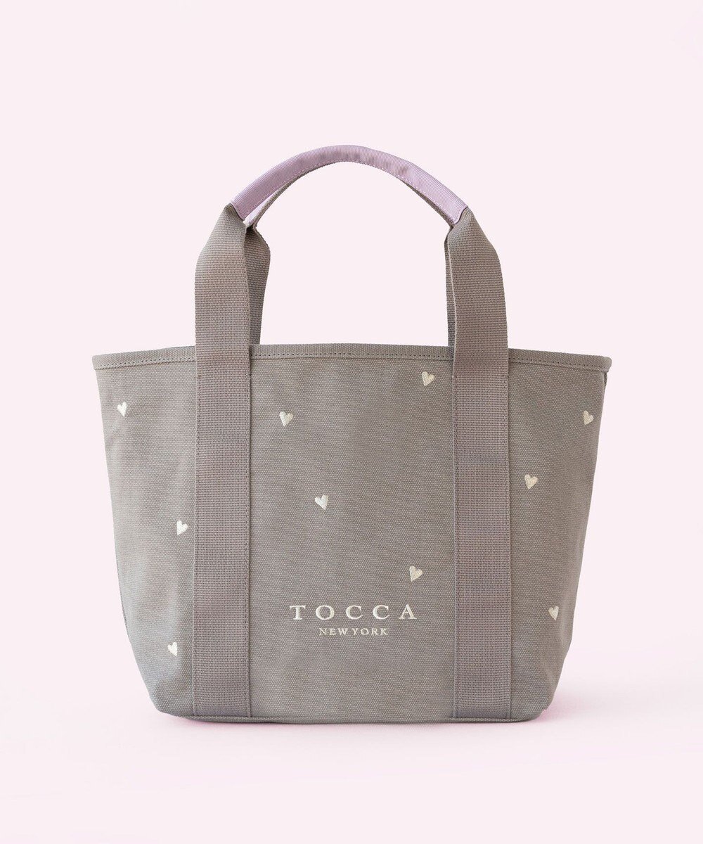 【トッカ/TOCCA】の【大人百花コラボカラー有・WEB&一部店舗限定】LUCKY SHOWER CANVASTOTE キャンバス トートバッグ インテリア・キッズ・メンズ・レディースファッション・服の通販 founy(ファニー) 　ファッション　Fashion　レディースファッション　WOMEN　バッグ　Bag　アウトドア　Outdoor　キャンバス　Canvas　財布　Wallet　雑誌　Magazine　テクスチャー　Texture　フェミニン　Feminine　フロント　Front　ポケット　Pocket　モチーフ　Motif　リボン　Ribbon　リュクス　Luxe　ワンポイント　One Point　旅行　Travel　ビジネス 仕事 通勤　Business　グレー×ハート柄|ID: prp329100004422625 ipo3291000000032057757