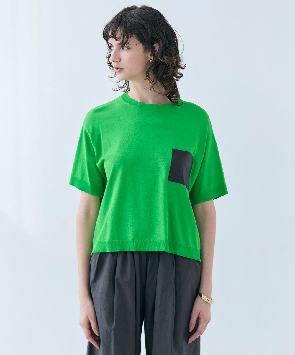 【ベイジ,/BEIGE,】の【洗える】NADIA / レザーポケット付き半袖ニットTシャツ インテリア・キッズ・メンズ・レディースファッション・服の通販 founy(ファニー) 　ファッション　Fashion　レディースファッション　WOMEN　トップス・カットソー　Tops/Tshirt　ニット　Knit Tops　シャツ/ブラウス　Shirts/Blouses　ロング / Tシャツ　T-Shirts　エレガント 上品　Elegant　ストレッチ　Stretch　セーター　Sweater　タイトスカート　Tight Skirt　フェミニン　Feminine　ポケット　Pocket　マニッシュ　Mannish　ロング　Long　ワイド　Wide　人気　Popularity　ビジネス 仕事 通勤　Business　半袖　Short Sleeve　夏　Summer　定番　Standard　春　Spring　S/S・春夏　Ss・Spring/Summer　洗える　Washable　Green|ID: prp329100004422729 ipo3291000000031618272