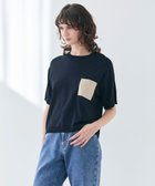 【ベイジ,/BEIGE,】の【洗える】NADIA / レザーポケット付き半袖ニットTシャツ Navy|ID: prp329100004422729 ipo3291000000031618273