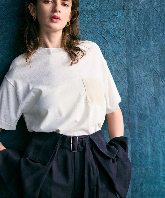 【ベイジ,/BEIGE,】の【洗える】NADIA / レザーポケット付き半袖ニットTシャツ インテリア・キッズ・メンズ・レディースファッション・服の通販 founy(ファニー) https://founy.com/ ファッション Fashion レディースファッション WOMEN トップス・カットソー Tops/Tshirt ニット Knit Tops シャツ/ブラウス Shirts/Blouses ロング / Tシャツ T-Shirts エレガント 上品 Elegant ストレッチ Stretch セーター Sweater タイトスカート Tight Skirt フェミニン Feminine ポケット Pocket マニッシュ Mannish ロング Long ワイド Wide 人気 Popularity ビジネス 仕事 通勤 Business 半袖 Short Sleeve 夏 Summer 定番 Standard 春 Spring S/S・春夏 Ss・Spring/Summer 洗える Washable |ID: prp329100004422729 ipo3291000000031868830