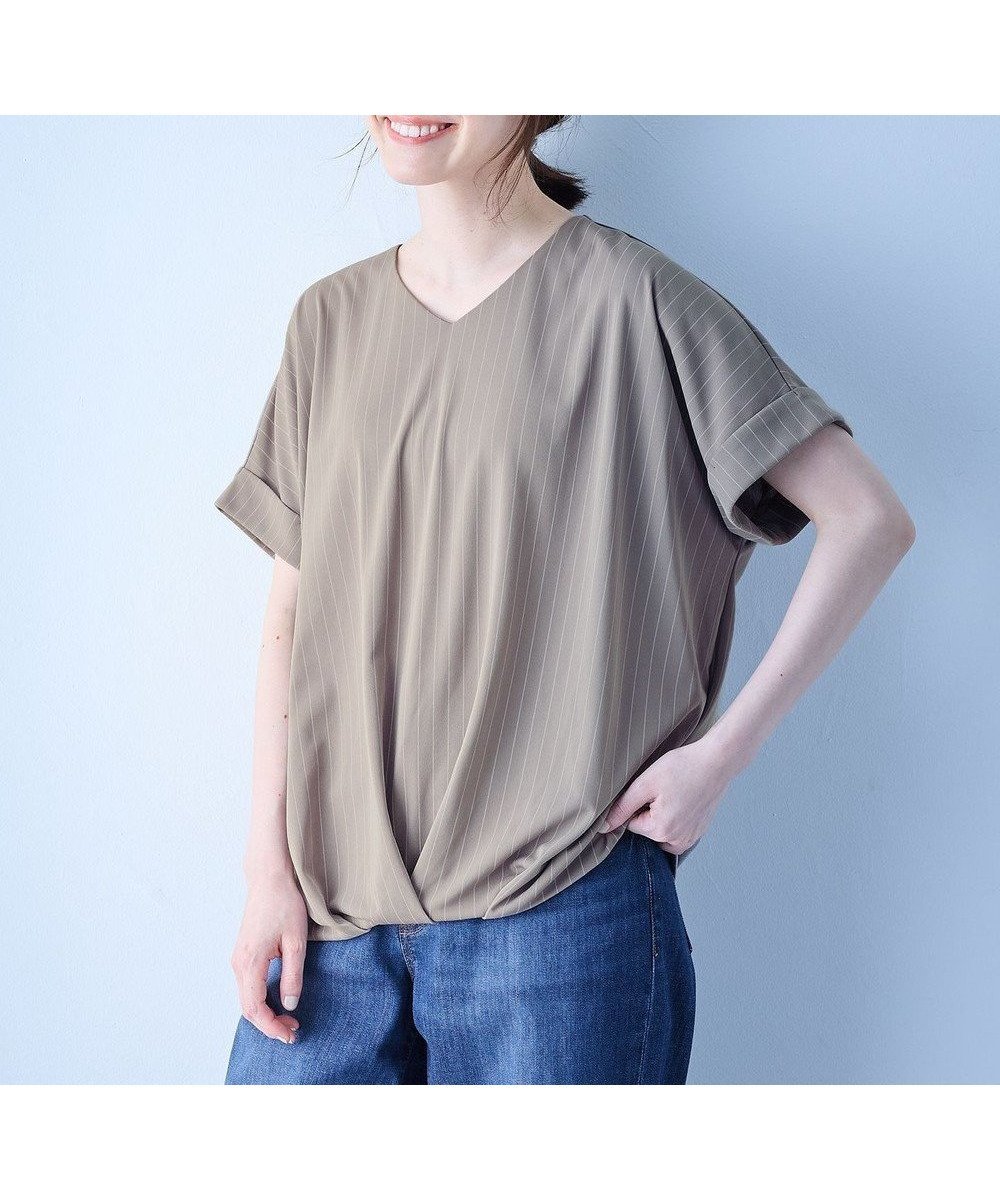 【エニィファム/any FAM】の【洗濯機可】カシュクールTシャツ インテリア・キッズ・メンズ・レディースファッション・服の通販 founy(ファニー) 　ファッション　Fashion　レディースファッション　WOMEN　トップス・カットソー　Tops/Tshirt　シャツ/ブラウス　Shirts/Blouses　ロング / Tシャツ　T-Shirts　カットソー　Cut and Sewn　おすすめ　Recommend　カシュクール　Cachecoeur　カットソー　Cut And Sew　ストライプ　Stripe　プリント　Print　夏　Summer　春　Spring　S/S・春夏　Ss・Spring/Summer　洗える　Washable　ベージュストライプ|ID: prp329100004423331 ipo3291000000031968867
