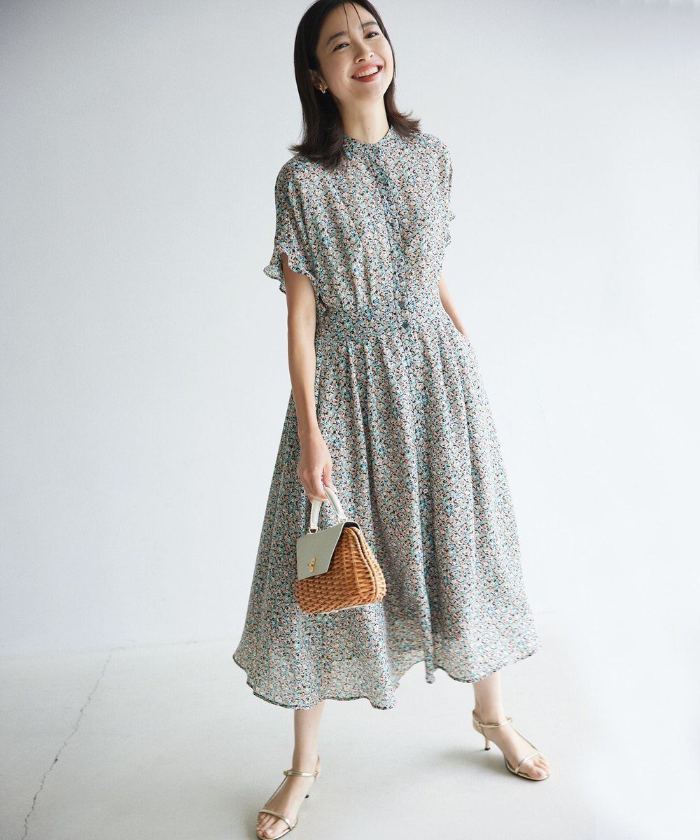 【組曲/KUMIKYOKU】のミニフラワープリント ワンピース 人気、トレンドファッション・服の通販 founy(ファニー) 　ファッション　Fashion　レディースファッション　Fashion for Women　ワンピース　Dresses　春　Spring　スリット　Slit, Slit Detail　ツイル　Twist, Twisted Detail　フィット　Fit, Slim Fit　フェミニン　Feminine, Girly　フレア　Flare, Flared　プリント　Print, Printed Pattern　ポケット　Pocket, Pocket Detail　S/S・春夏　SS, Spring/Summer, Warm Season　再入荷　Restock / Back in Stock　夏　Summer　エレガント 上品　Elegant　 other-1|ID: prp329100004423678 ipo3291000000032448215