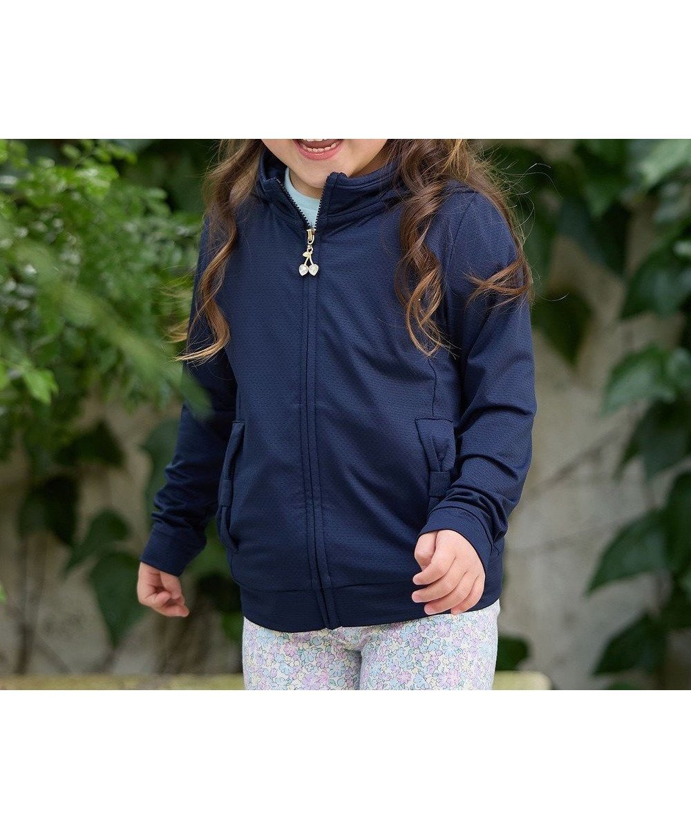 【エニファム/any FAM / KIDS】のUVカット リボンパーカー インテリア・キッズ・メンズ・レディースファッション・服の通販 founy(ファニー) 　ファッション　Fashion　キッズファッション　KIDS　アウター　Coat Outerwear /Kids　おすすめ　Recommend　ジャケット　Jacket　チャーム　Charm　パーカー　Hoodie　ポケット　Pocket　リボン　Ribbon　夏　Summer　春　Spring　S/S・春夏　Ss・Spring/Summer　洗える　Washable　ネイビー|ID: prp329100004425764 ipo3291000000031104459