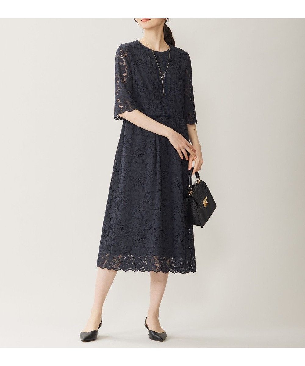 【自由区/JIYU-KU】の【洗える】フルールコードレース ワンピース インテリア・キッズ・メンズ・レディースファッション・服の通販 founy(ファニー) 　ファッション　Fashion　レディースファッション　Fashion for Women　ワンピース　Dresses　グログラン　Grosgrain, Grosgrain Ribbon　パイピング　Piping, Trim Design　モチーフ　Motif, Design Theme　ラッセル　Raschel, Raschel Lace　レース　Lace, Lace Fabric　エレガント 上品　Elegant　夏　Summer　春　Spring　S/S・春夏　SS, Spring/Summer, Warm Season　洗える　Machine Washable　無地　Plain, Solid Color　ダークネイビー|ID: prp329100004425848 ipo3291000000033564428