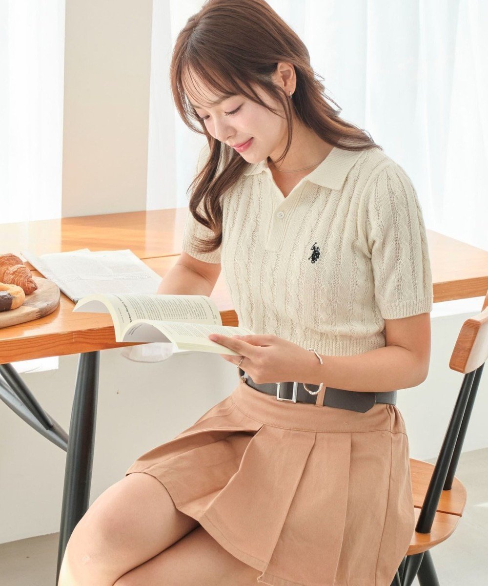 【ウィゴー/WEGO】の別注USPOLO ケーブルニットポロ 人気、トレンドファッション・服の通販 founy(ファニー) 　ファッション　Fashion　レディースファッション　Ladies' Fashion Online　トップス・カットソー　Tops/Tshirt　ニット　Knit Tops　春　Spring　コンパクト　Compact　ショート　Short　シンプル　Simple　スマホ　Smartphone　セーター　Sweater　デニム　Denim　トレンド　Trend　ポロシャツ　Polo Shirt　別注　Special Order　半袖　Short Sleeve　ミニスカート　Mini Skirt　S/S・春夏　Ss・Spring/Summer　プチプライス・低価格　Affordable　夏　Summer　 other-1|ID: prp329100004426557 ipo3291000000032646543