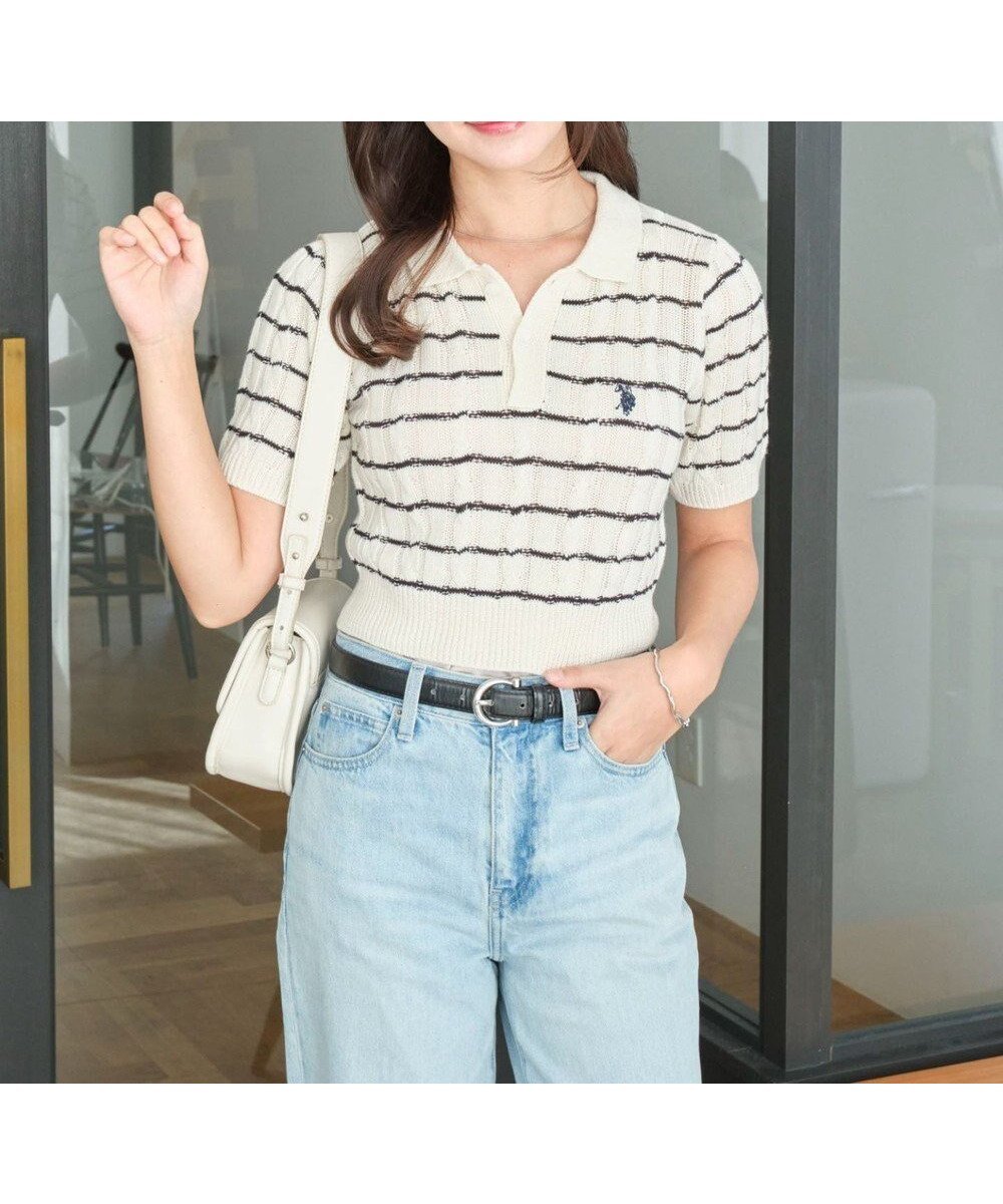 【ウィゴー/WEGO】の別注USPOLO ケーブルニットポロ インテリア・キッズ・メンズ・レディースファッション・服の通販 founy(ファニー) 　ファッション　Fashion　レディースファッション　Ladies' Fashion Online　トップス・カットソー　Tops/Tshirt　ニット　Knit Tops　春　Spring　コンパクト　Compact　ショート　Short　シンプル　Simple　スマホ　Smartphone　セーター　Sweater　デニム　Denim　トレンド　Trend　ポロシャツ　Polo Shirt　別注　Special Order　半袖　Short Sleeve　ミニスカート　Mini Skirt　S/S・春夏　Ss・Spring/Summer　プチプライス・低価格　Affordable　夏　Summer　ホワイトボーダー|ID: prp329100004426557 ipo3291000000032646545