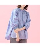 【エニィファム/any FAM】の【接触冷感/UVカット/抗菌防臭/速乾】エニイファンクション シャーリングブラウス ブルーランダムストライプ|ID: prp329100004426571 ipo3291000000032645928