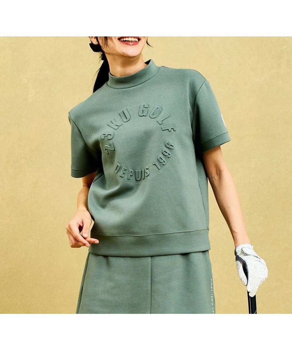 【23区 ゴルフ/NIJYUSANKU GOLF】の【WOMEN】【吸水速乾/UVケア】長めの半袖丈でトレンドのモードスタイル!スウェットモックネック インテリア・キッズ・メンズ・レディースファッション・服の通販 founy(ファニー) 　ファッション　Fashion　レディースファッション　Ladies' Fashion Online　トップス・カットソー　Tops/Tshirt　パーカ　Sweats　スウェット　Sweat　春　Spring　今季　This Season　吸水　Water Absorption　軽量　Lightweight　サークル　Circle　シンプル　Simple　スウェット　Sweat　ストレッチ　Stretch　セットアップ　Set Up　トレンド　Trend　なめらか　Smooth　フロント　Front　半袖　Short Sleeve　S/S・春夏　Ss・Spring/Summer　再入荷　Restock/Back In Stock/Re Arrival　おすすめ　Recommend　夏　Summer　エレガント 上品　Elegant　スモーキーグリーン系|ID: prp329100004426575 ipo3291000000032662287