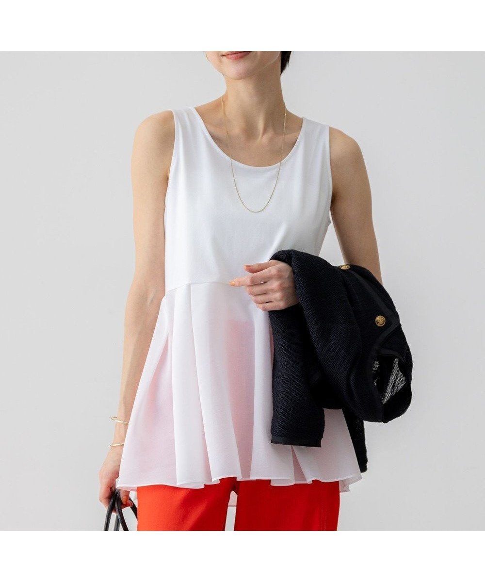 【23区/NIJYUSANKU】の【洗える】ナチュラルコットンベア タフタコンビ タンクトップ インテリア・キッズ・メンズ・レディースファッション・服の通販 founy(ファニー) 　ファッション　Fashion　レディースファッション　Fashion for Women　トップス・カットソー　Cut & Sew Tops　春　Spring　洗える　Machine Washable　カットソー　Cut and Sewn Top　クロップド　Cropped, Short Length　コンパクト　Compact, Small Size　コンビ　Combo, Combination Style　シアー　Sheer, See-Through　ストレッチ　Stretch, Stretchy Fabric　タフタ　Taffeta, Structured Fabric　タンク　Tank Top, Sleeveless Top　なめらか　Smooth, Silky Texture　ベーシック　Basic, Essential　ペプラム　Peplum, Flared Hem　ボトム　Bottoms, Lower Wear　メッシュ　Mesh, Net Fabric　ワイド　Wide, Wide Fit　S/S・春夏　SS, Spring/Summer, Warm Season　おすすめ　Recommended / Our Picks　夏　Summer　2025年　2025　2025春夏・S/S　Spring/Summer 2025 SS25　ホワイト系|ID: prp329100004426660 ipo3291000000033714721