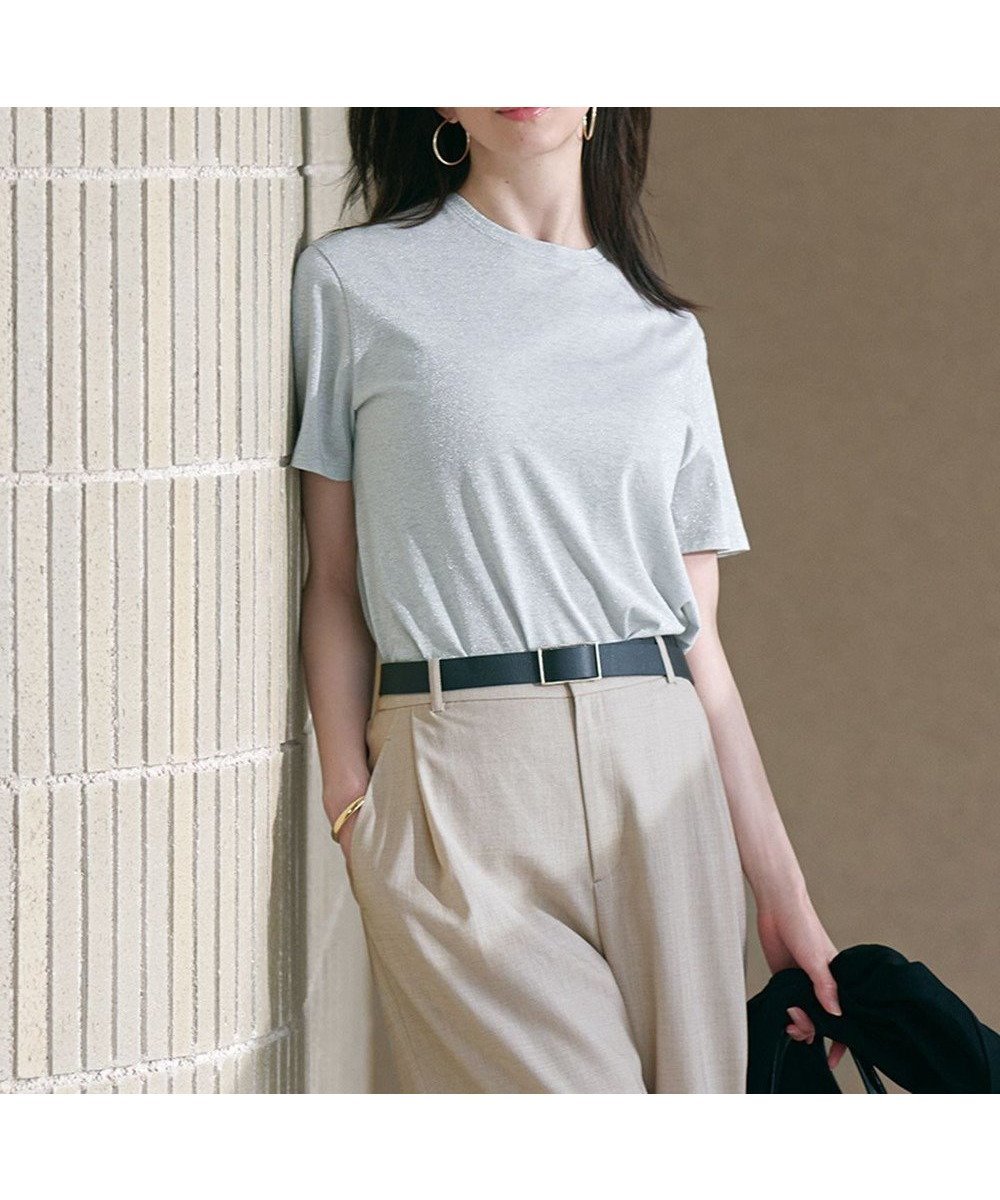 【23区/NIJYUSANKU】の【洗える】ラメジャージ TEE インテリア・キッズ・メンズ・レディースファッション・服の通販 founy(ファニー) ファッション Fashion レディースファッション Fashion for Women トップス・カットソー Cut & Sew Tops シャツ・ブラウス・オフィスカジュアル Elegant Blouses & Button-Ups ロングTシャツ・Tシャツ Longline T-Shirts & Tees カットソー・ベーシックTシャツ Cut-and-Sewn Tops / Stretch Tees & Basics インナー Innerwear 春 Spring 洗える Machine Washable カットソー Cut and Sewn Top クール Cool, Chic コンパクト Compact, Small Size シルバー Silver, Metallic Silver シンプル Simple, Minimal ジャケット Jacket, Outerwear ベーシック Basic, Essential S/S・春夏 SS, Spring/Summer, Warm Season 夏 Summer エレガント 上品 Elegant 2025年 2025 2025春夏・S/S Spring/Summer 2025 SS25 シルバー系|ID: prp329100004426661 ipo3291000000033712846