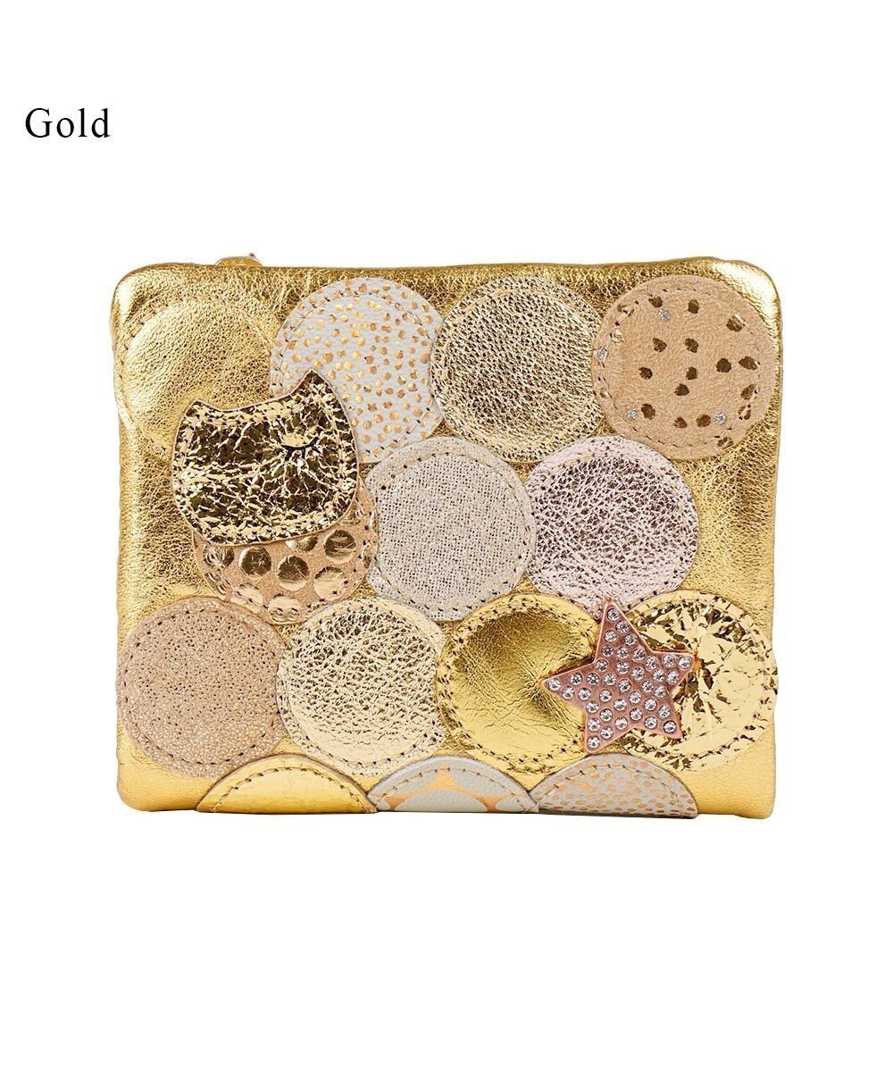 【ツモリチサト キャリー/tsumori chisato CARRY】の新マルチドット 折り財布 2つ折り ミニ財布【キラキラでかわいい!本革のやわらかな風合い】 インテリア・キッズ・メンズ・レディースファッション・服の通販 founy(ファニー) 　ファッション　Fashion　レディースファッション　WOMEN　財布　Wallets　エナメル　Enamel　ドット　Dot　ネコ　Cat　パッチワーク　Patchwork　ビジュー　Bijou　プリント　Print　人気　Popularity　定番　Standard　財布　Wallet　ゴールド|ID: prp329100004427450 ipo3291000000031767587