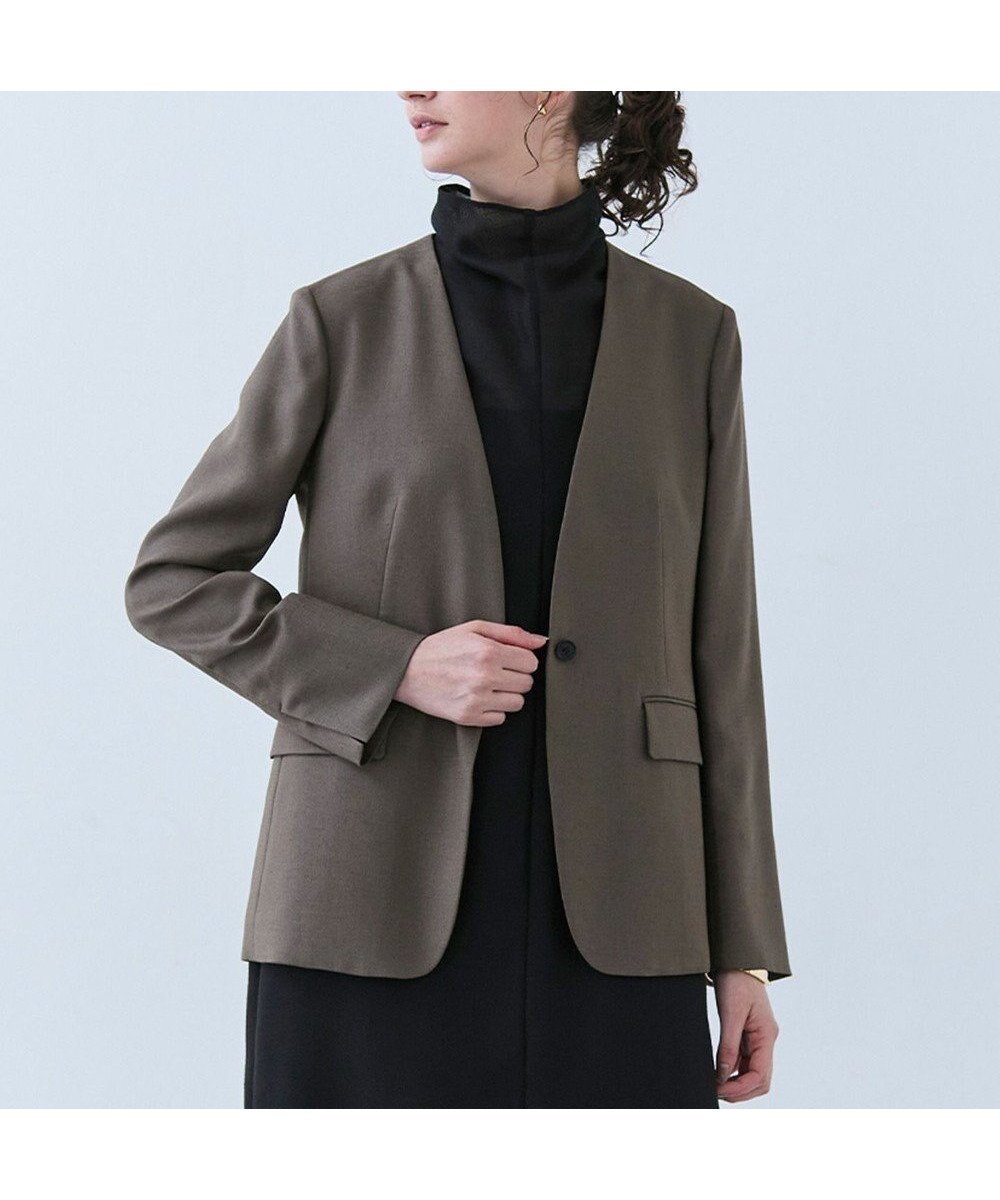 【ベイジ,/BEIGE,】の【洗える】CAROLE / リネンライクノーカラーハーフ丈ジャケット インテリア・キッズ・メンズ・レディースファッション・服の通販 founy(ファニー) 　ファッション　Fashion　レディースファッション　Fashion for Women　アウター　Coat / Outerwear Collection　レディースジャケット・軽アウター　Jackets　ノーカラージャケット / シンプル上品コーデ　Collarless Jackets　インナー　Innerwear　春　Spring　洗える　Machine Washable　カーディガン　Cardigan, Knitwear　ジャケット　Jacket, Outerwear　ストレッチ　Stretch, Stretchy Fabric　セットアップ　Set-Up, Coordinated Outfit　デニム　Denim, Jeans Material　定番　Standard, Basic Item　ベーシック　Basic, Essential　ボトム　Bottoms, Lower Wear　S/S・春夏　SS, Spring/Summer, Warm Season　夏　Summer　エレガント 上品　Elegant　ビジネス 仕事 通勤　Business / Work / Commuting　Mocha|ID: prp329100004428084 ipo3291000000033487478