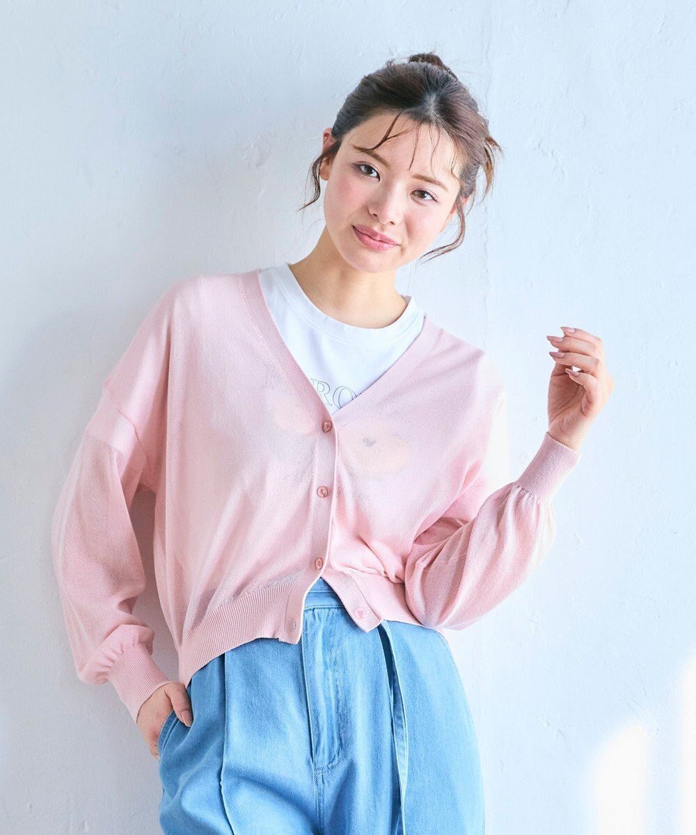 【フェルゥ/Feroux】の【洗える】シアーニット カーディガン インテリア・キッズ・メンズ・レディースファッション・服の通販 founy(ファニー) 　ファッション　Fashion　レディースファッション　Ladies' Fashion Online　トップス・カットソー　Tops/Tshirt　ニット　Knit Tops　カーディガン　Cardigans　オレンジ　Orange　カーディガン　Cardigan　パープル　Purple　ベーシック　Basic　今季　This Season　夏　Summer　春　Spring　S/S・春夏　Ss・Spring/Summer　洗える　Washable　ピンク系|ID: prp329100004428086 ipo3291000000032635314