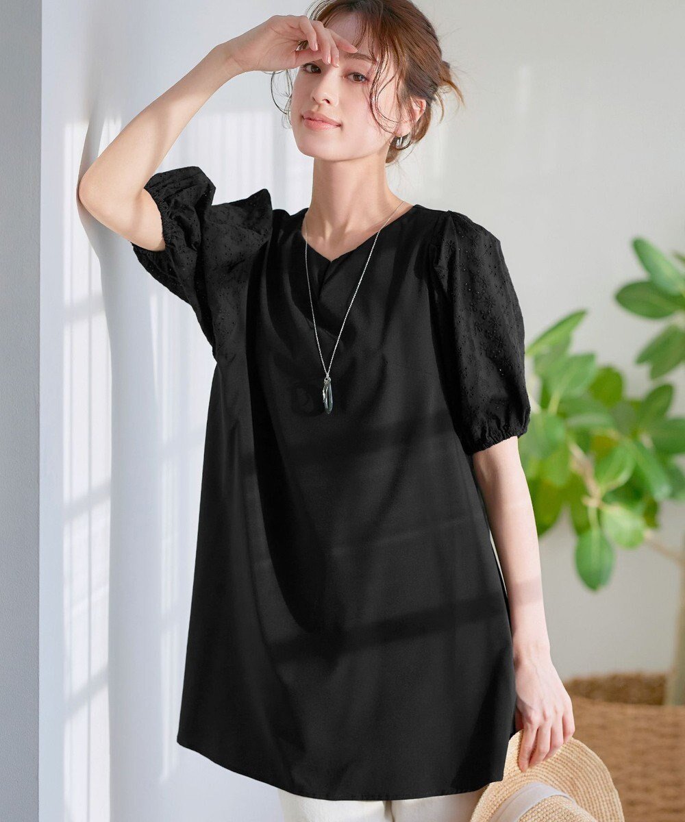 【ティアクラッセ/Tiaclasse】の【2TYPE/総レース・袖レース】パンチングレースパフスリーブチュニックブラウス インテリア・キッズ・メンズ・レディースファッション・服の通販 founy(ファニー) ファッション Fashion レディースファッション Fashion for Women トップス・カットソー Cut & Sew Tops シャツ・ブラウス・オフィスカジュアル Elegant Blouses & Button-Ups シンプル Simple, Minimal チュニック Tunic, Long Top レース Lace, Lace Fabric 夏 Summer 春 Spring S/S・春夏 SS, Spring/Summer, Warm Season Bブラック(袖のみレース)|ID: prp329100004428829 ipo3291000000031989879